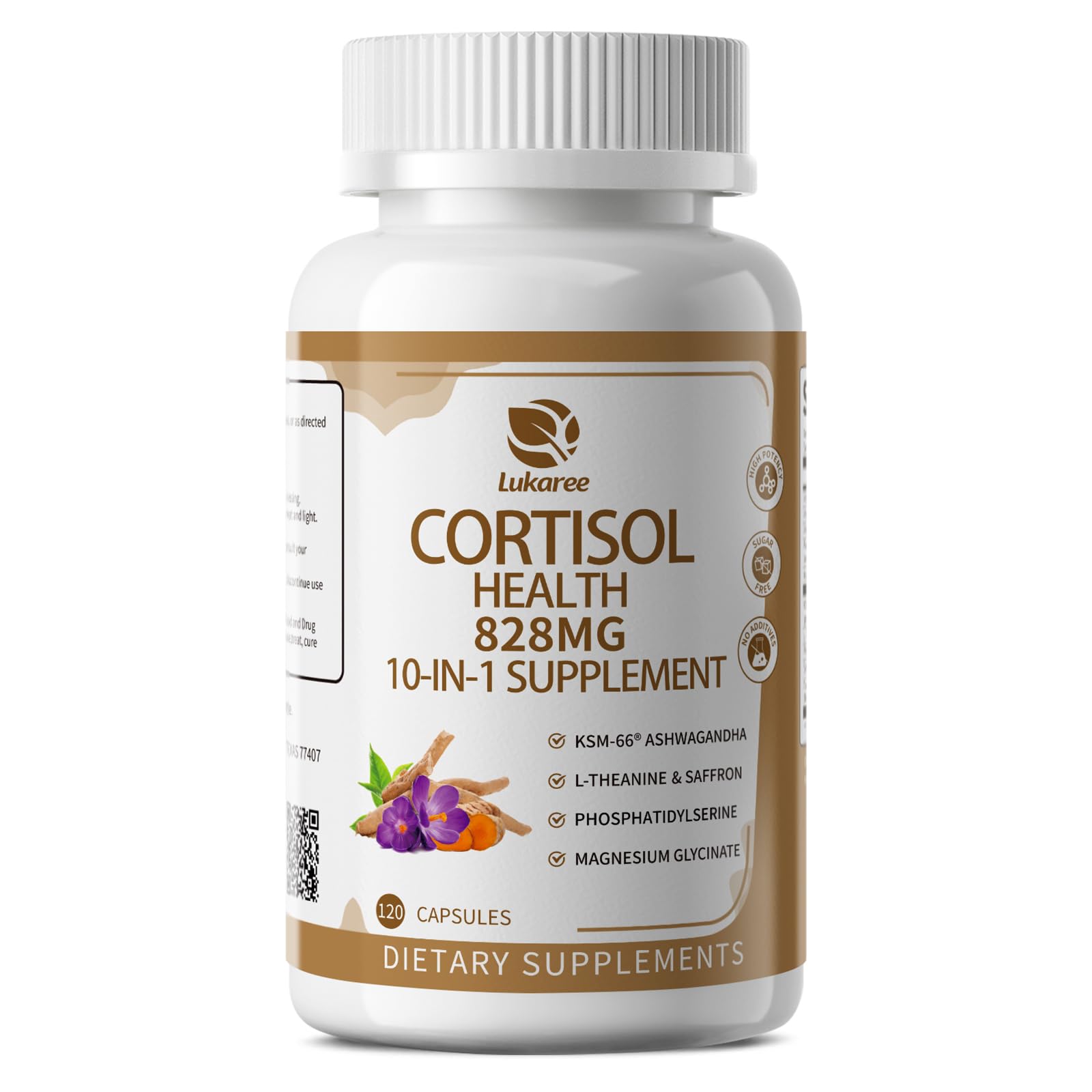 Lukaree 10-in-1 Cortisol Supplements bottle back view