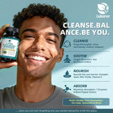 Lukaree 20-in-1 Herbal Cleanse capsules with herbs around