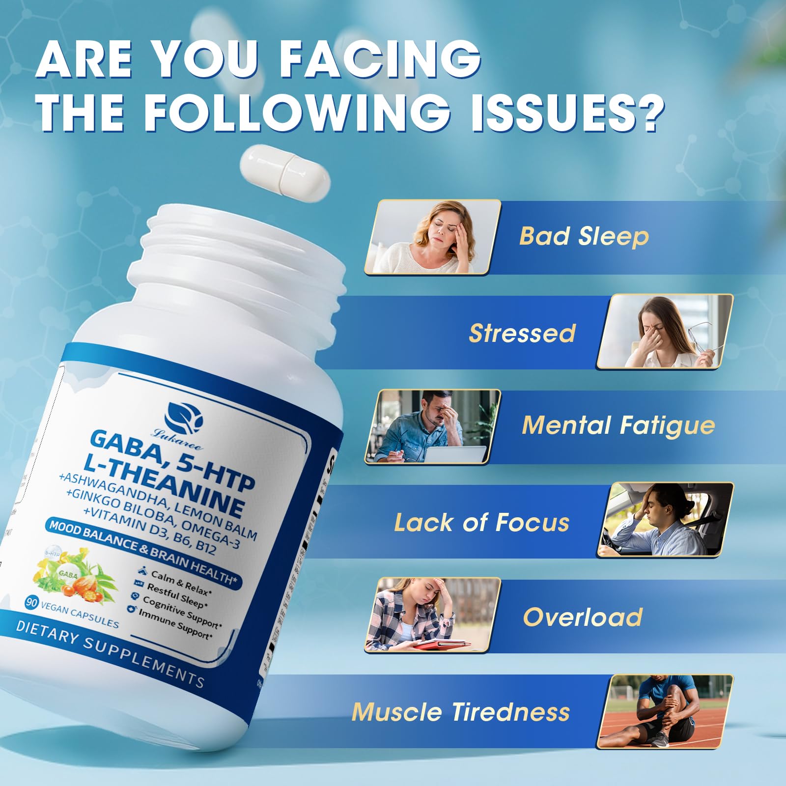 Lukaree 5-HTP Supplement with GABA and L-Theanine capsules