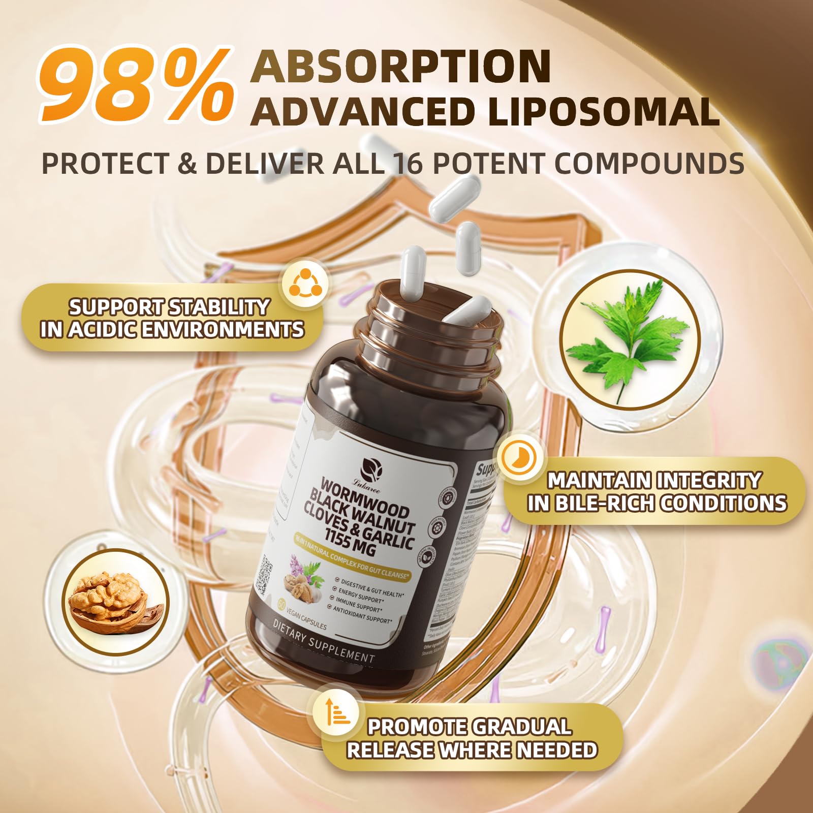 Lukaree Black Walnut Wormwood Clove Capsules 1155mg packaging