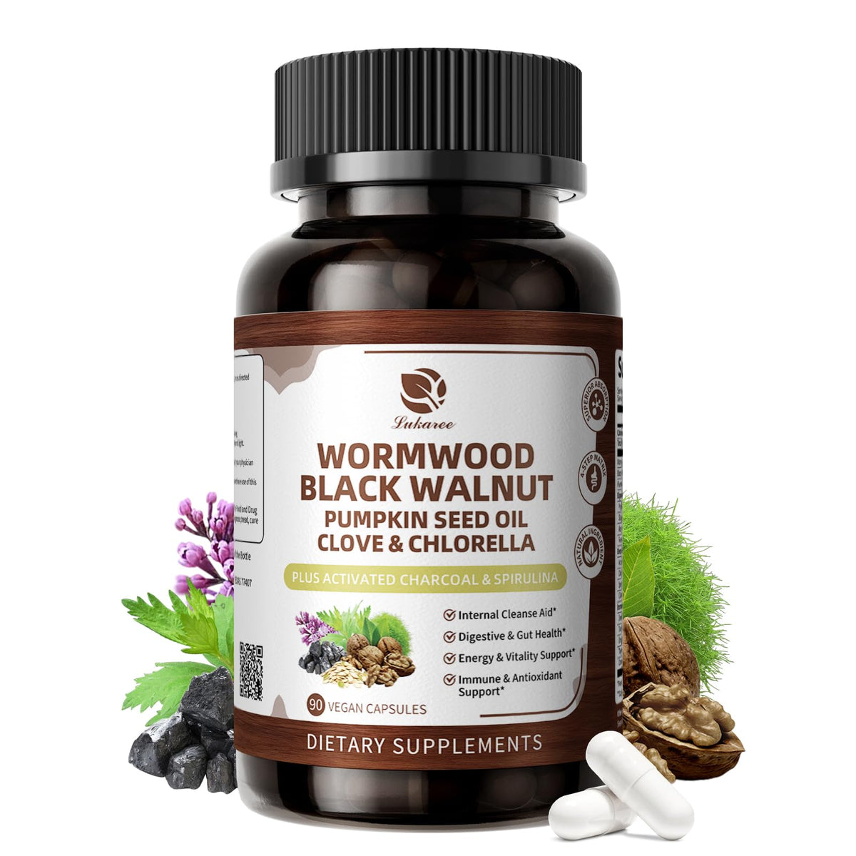 Lukaree Chlorella 16-in-1 Wormwood Black Walnut Cleanse Blend front view