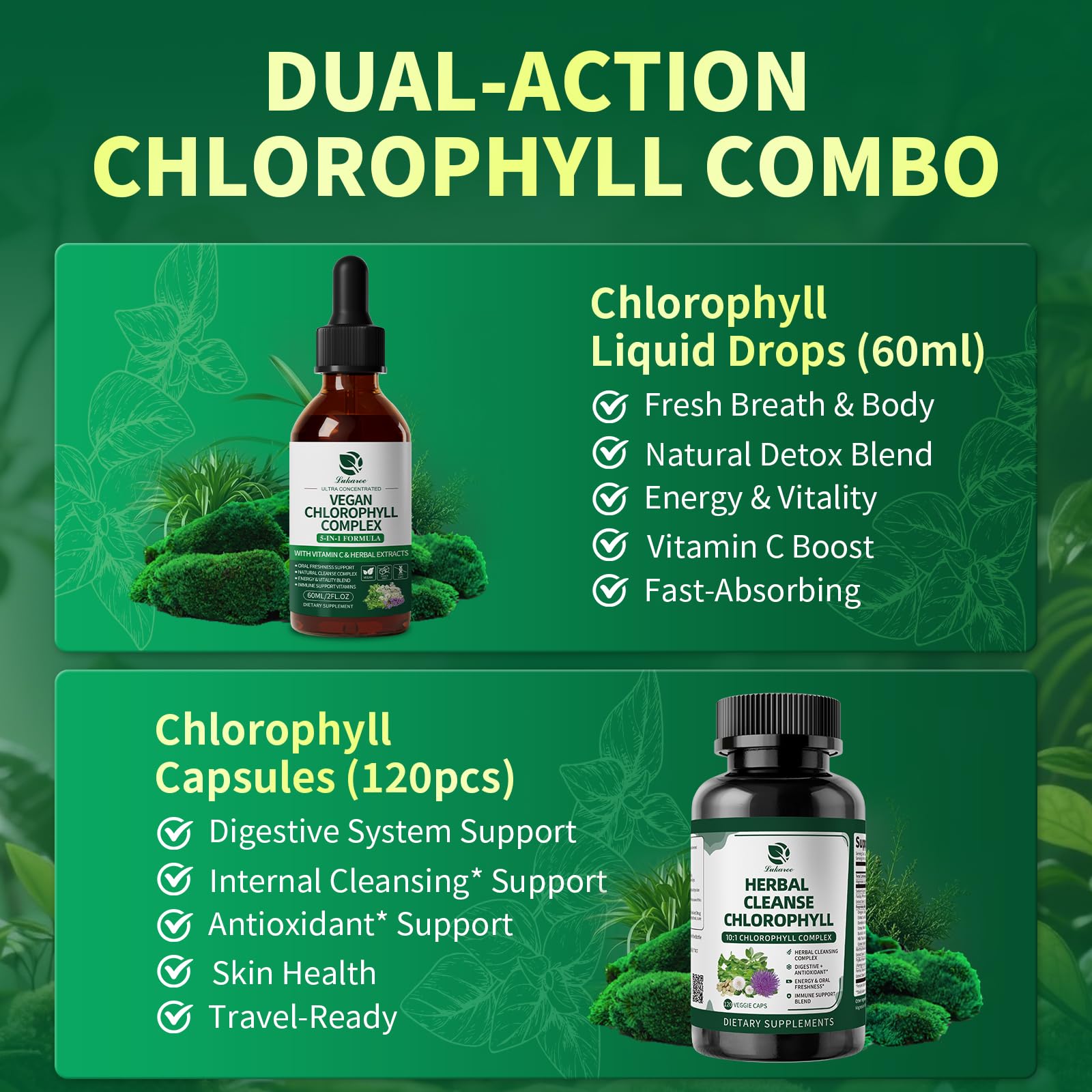 Lukaree Chlorophyll Capsules with herbal ingredients