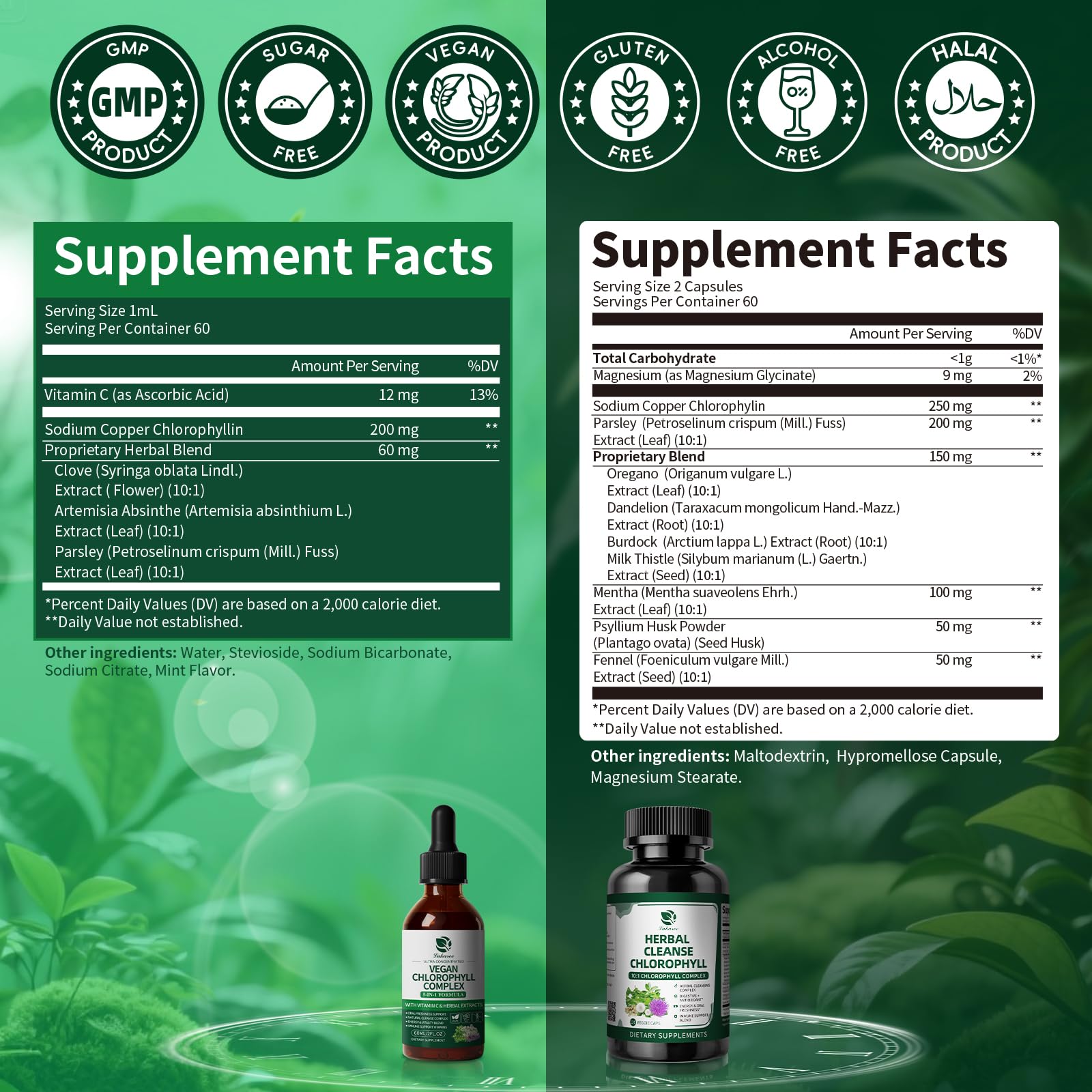 Lukaree Chlorophyll Liquid Drops and Capsules on a wellness shelf