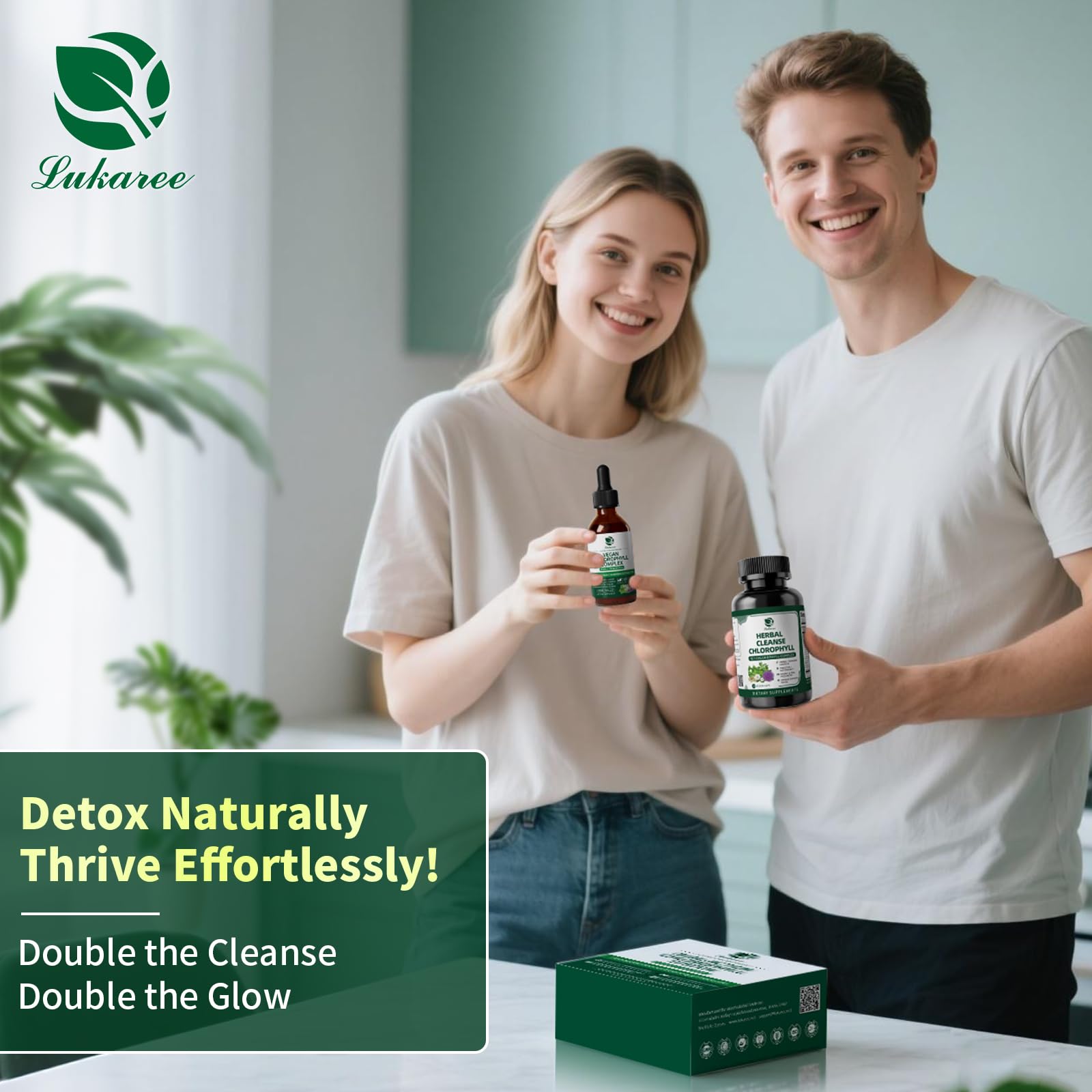 Lukaree Chlorophyll Liquid Drops on a kitchen counter
