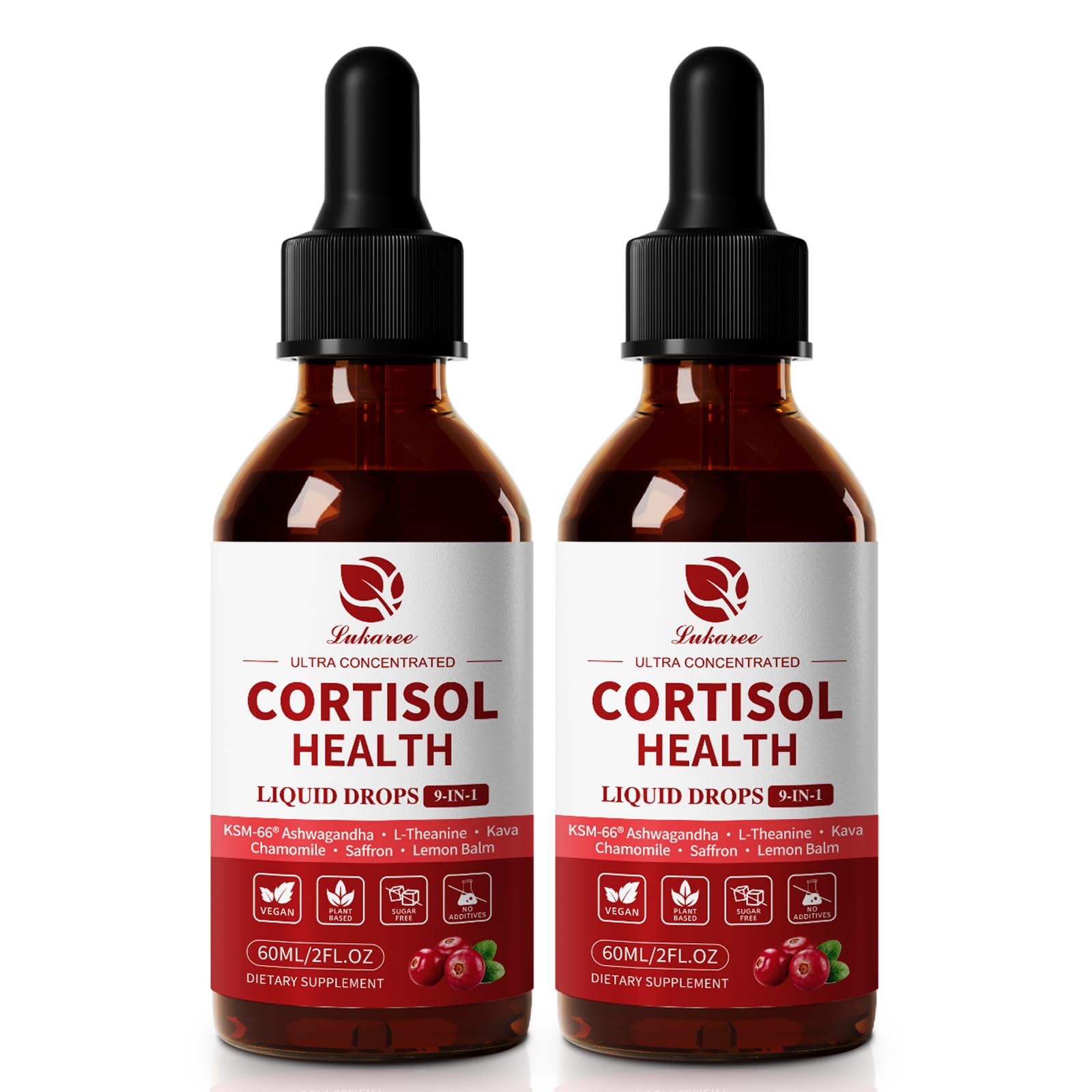 Lukaree Cortisol Supplements 2 Fl Oz front view with dropper