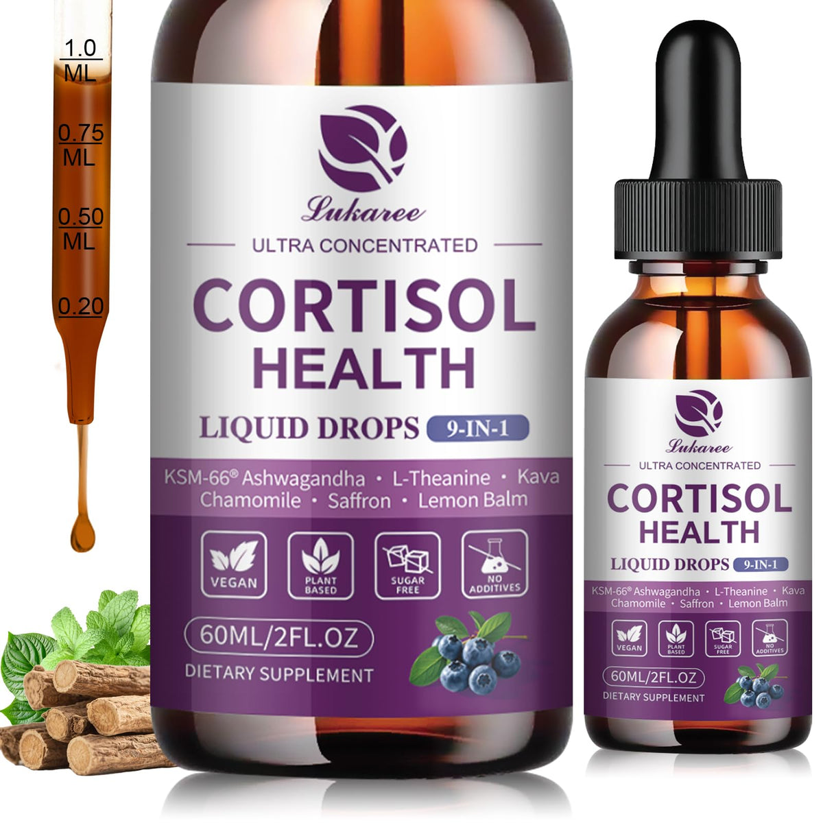 Lukaree Cortisol Support Liquid Drops front view with label