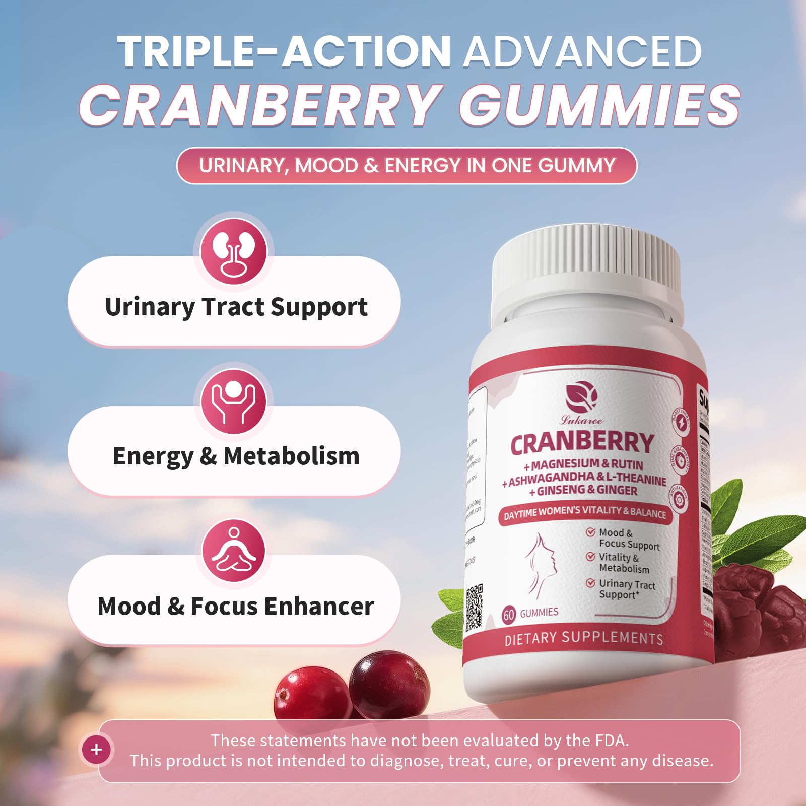 Lukaree Cranberry Gummies with fresh cranberries