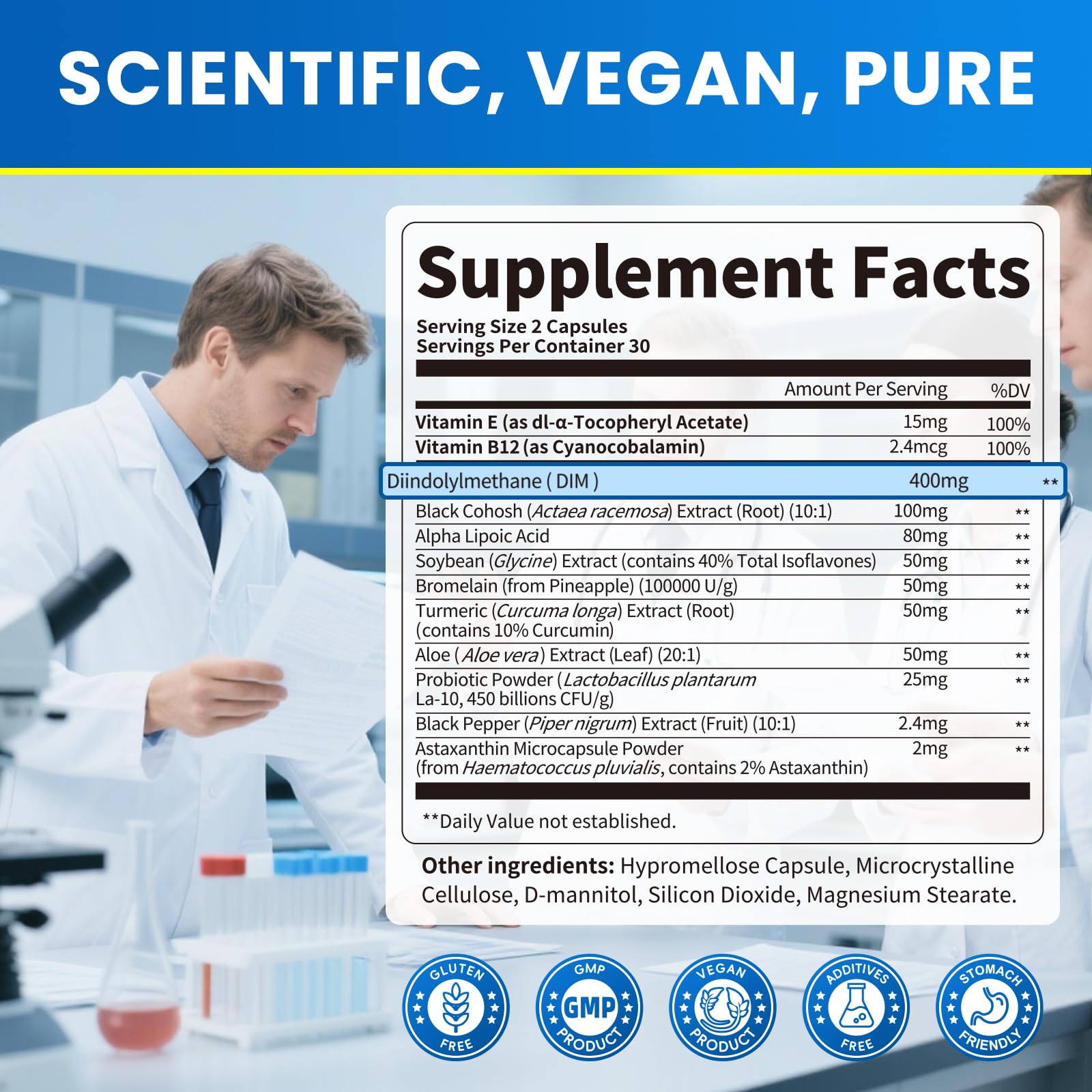 Lukaree DIM Supplement 400mg capsule on a wooden table