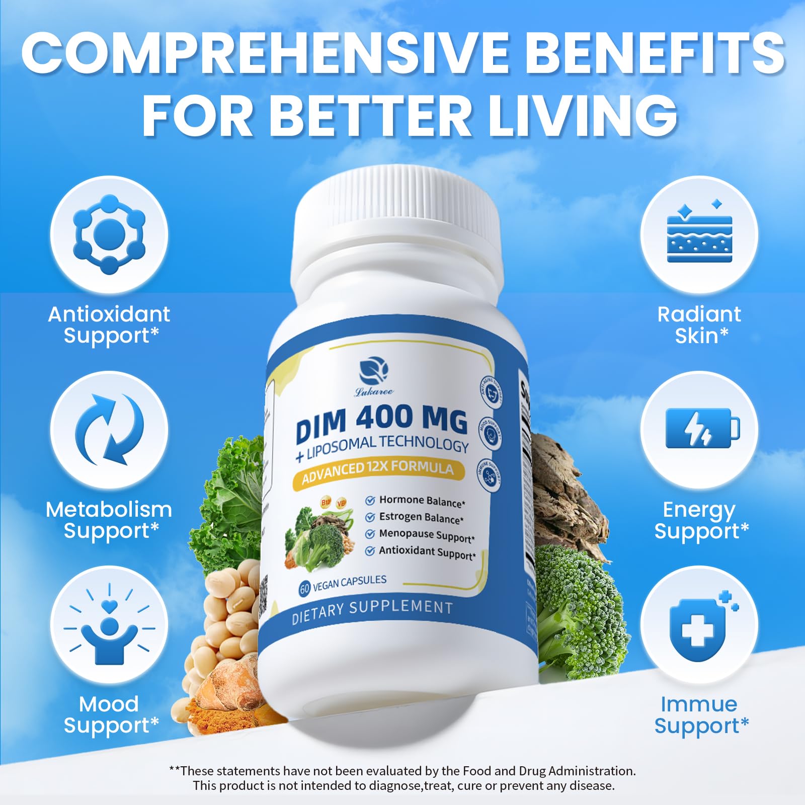 Lukaree DIM Supplement 400mg with black cohosh and probiotics