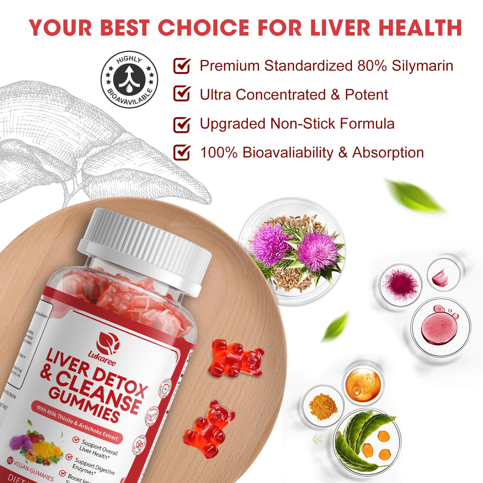 Lukaree Milk Thistle Gummies with a spoonful of gummies