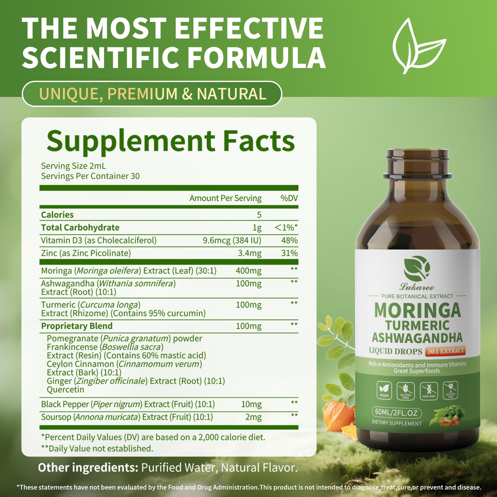 Lukaree Moringa Organic Drops ingredients list