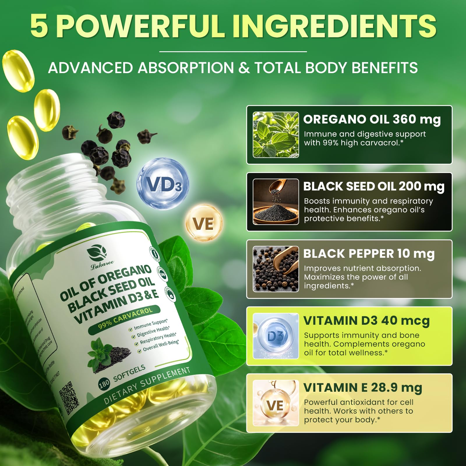Lukaree Oregano Oil & Black Seed Oil supplement capsules