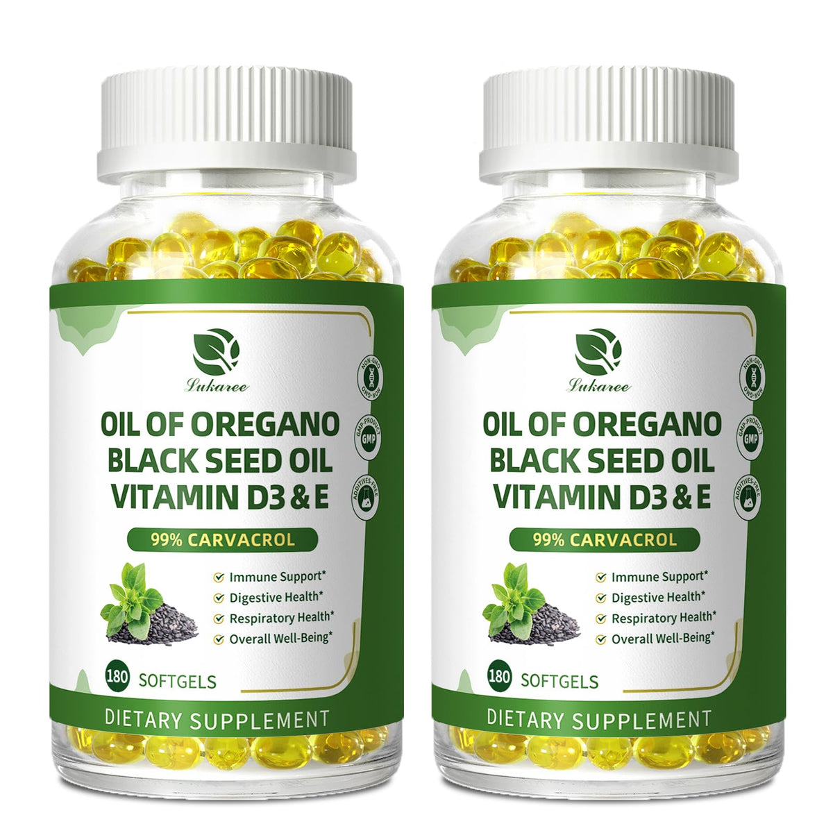 Lukaree Oregano Oil & Black Seed Oil supplement front view