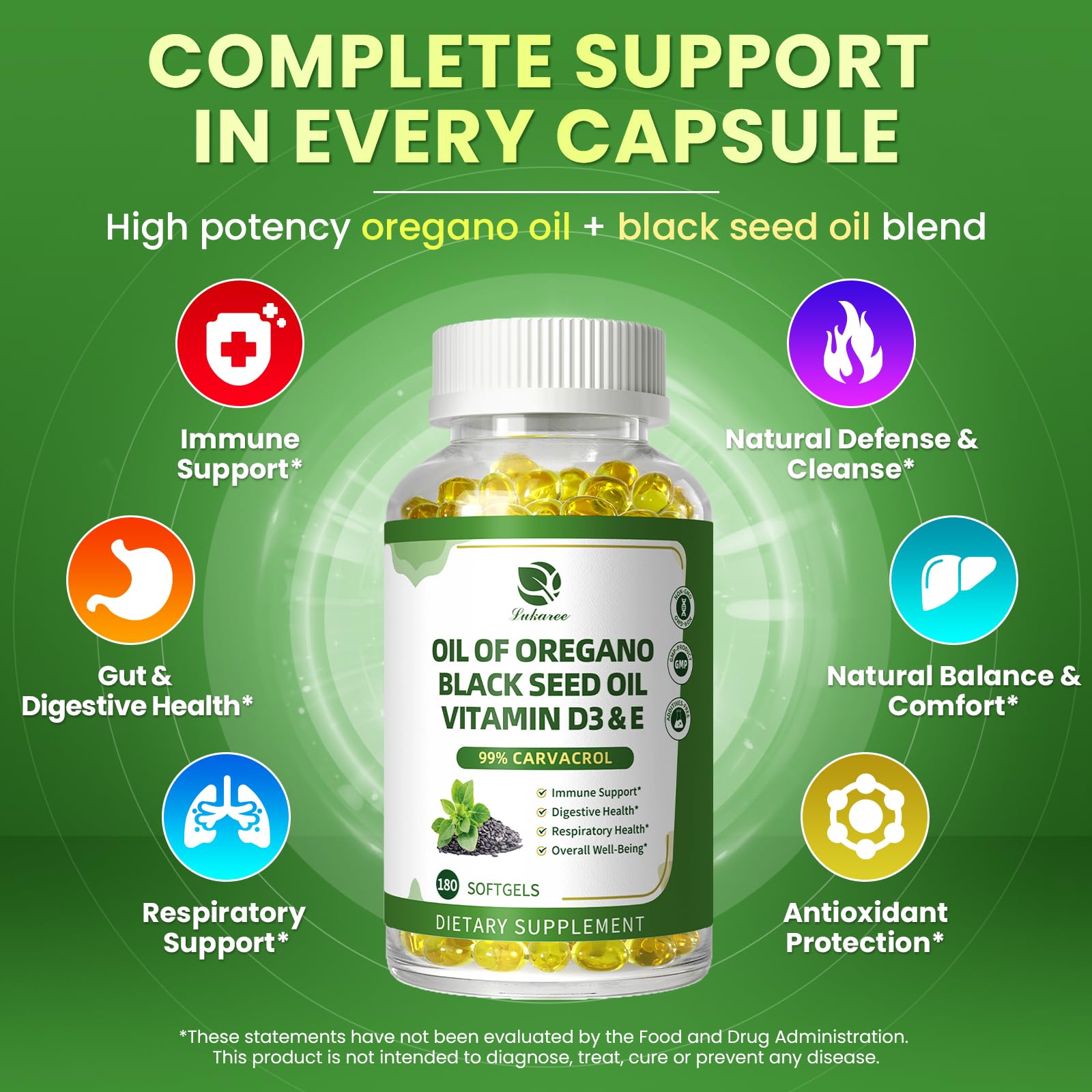 Lukaree Oregano Oil & Black Seed Oil supplement ingredients list