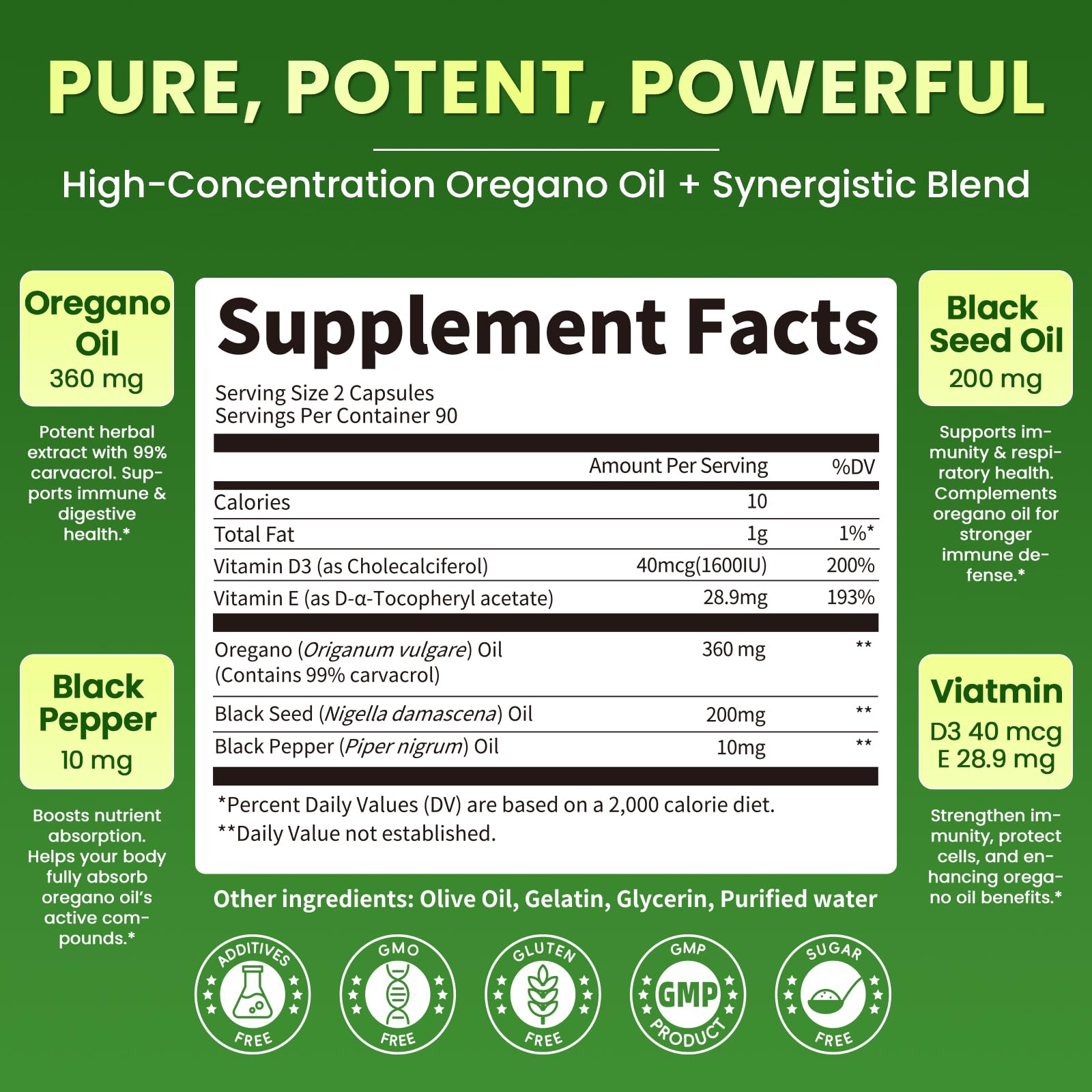 Lukaree Oregano Oil & Black Seed Oil supplement side view