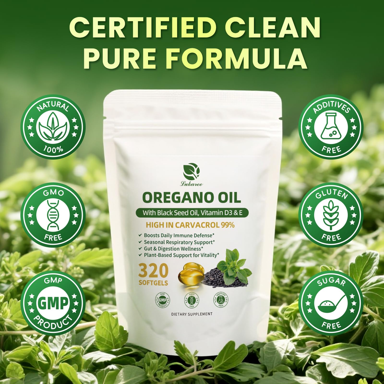 Lukaree Oregano Oil Capsules in a natural setting