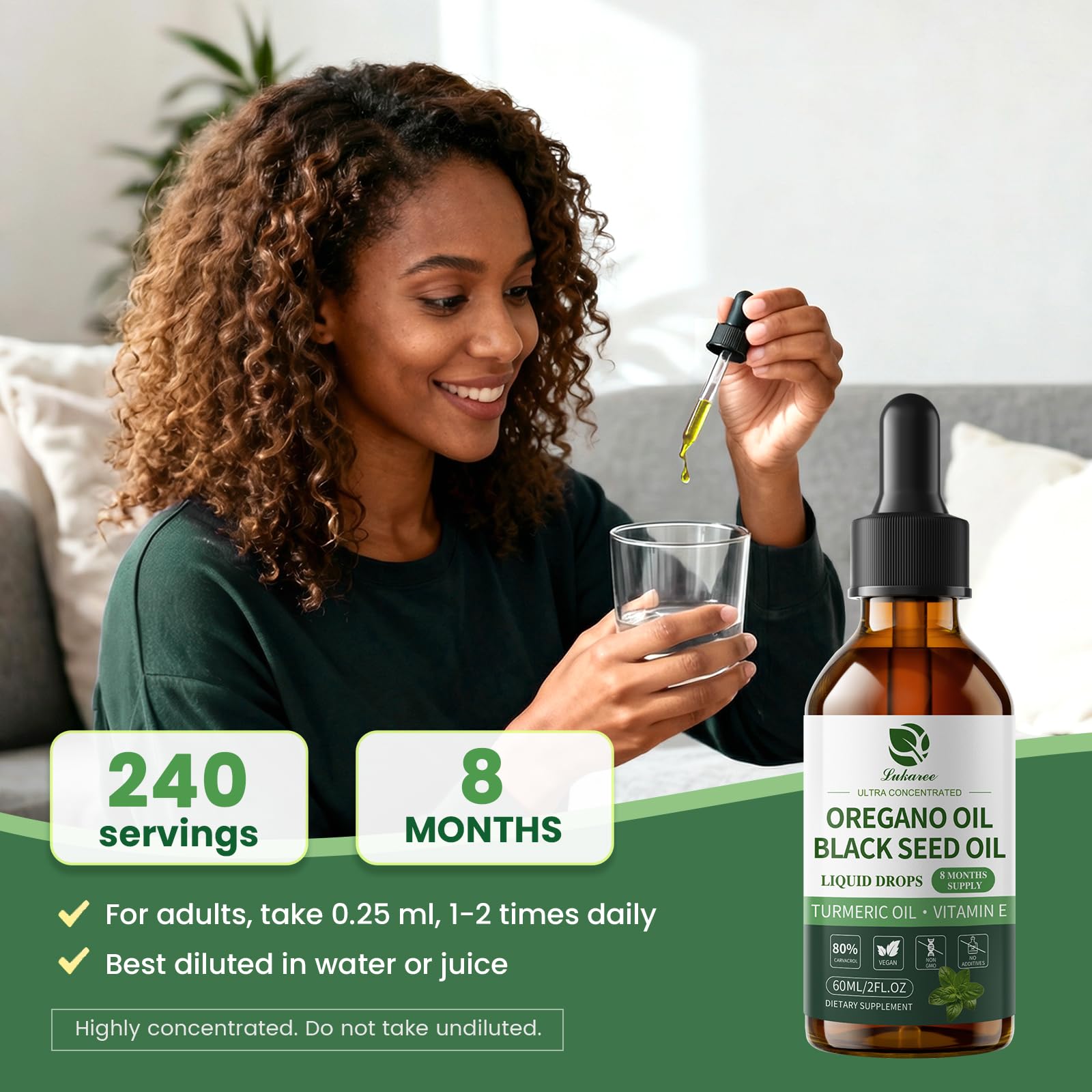 Lukaree Oregano Oil with Black Seed in a smoothie