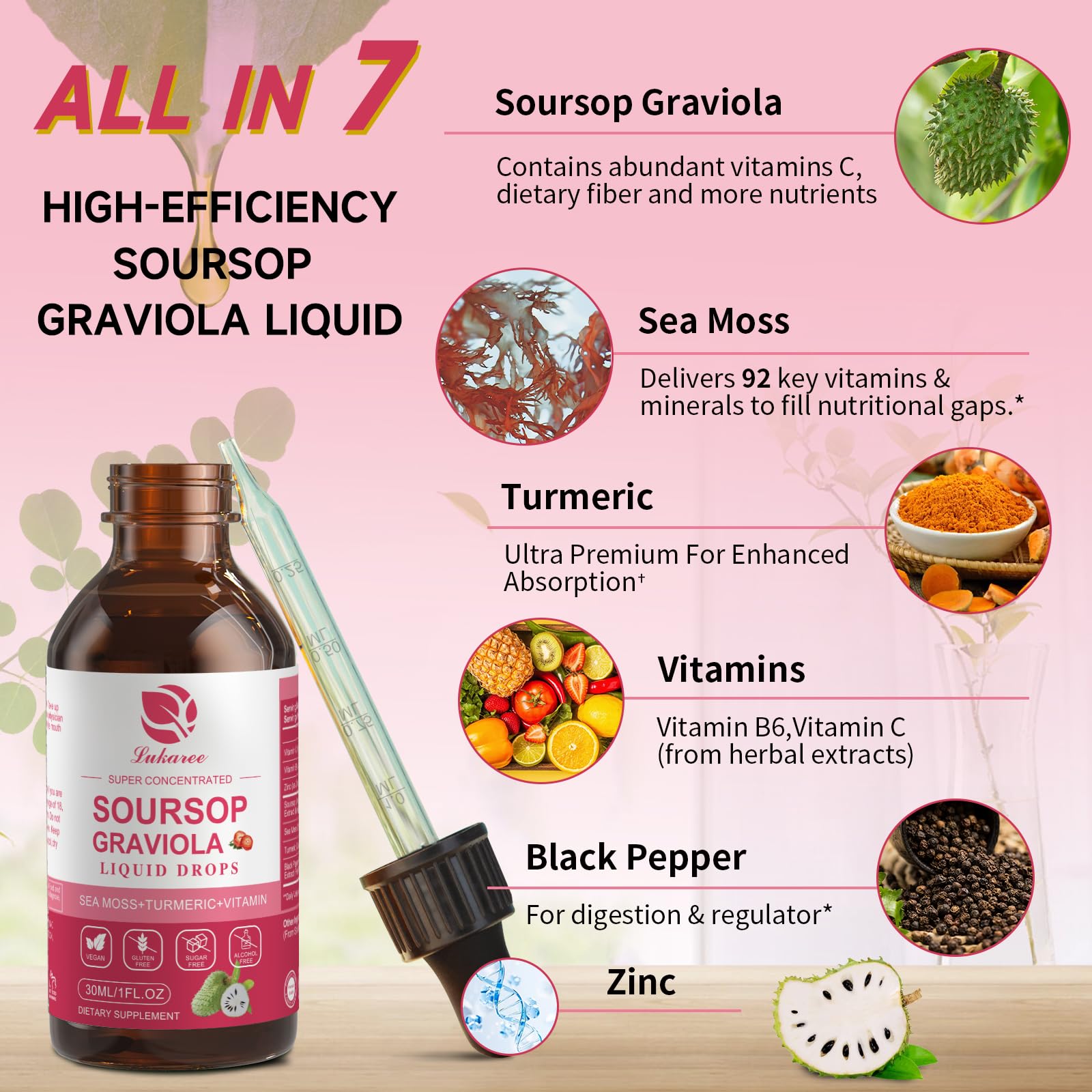 Lukaree Soursop Liquid Drops bottle with dropper