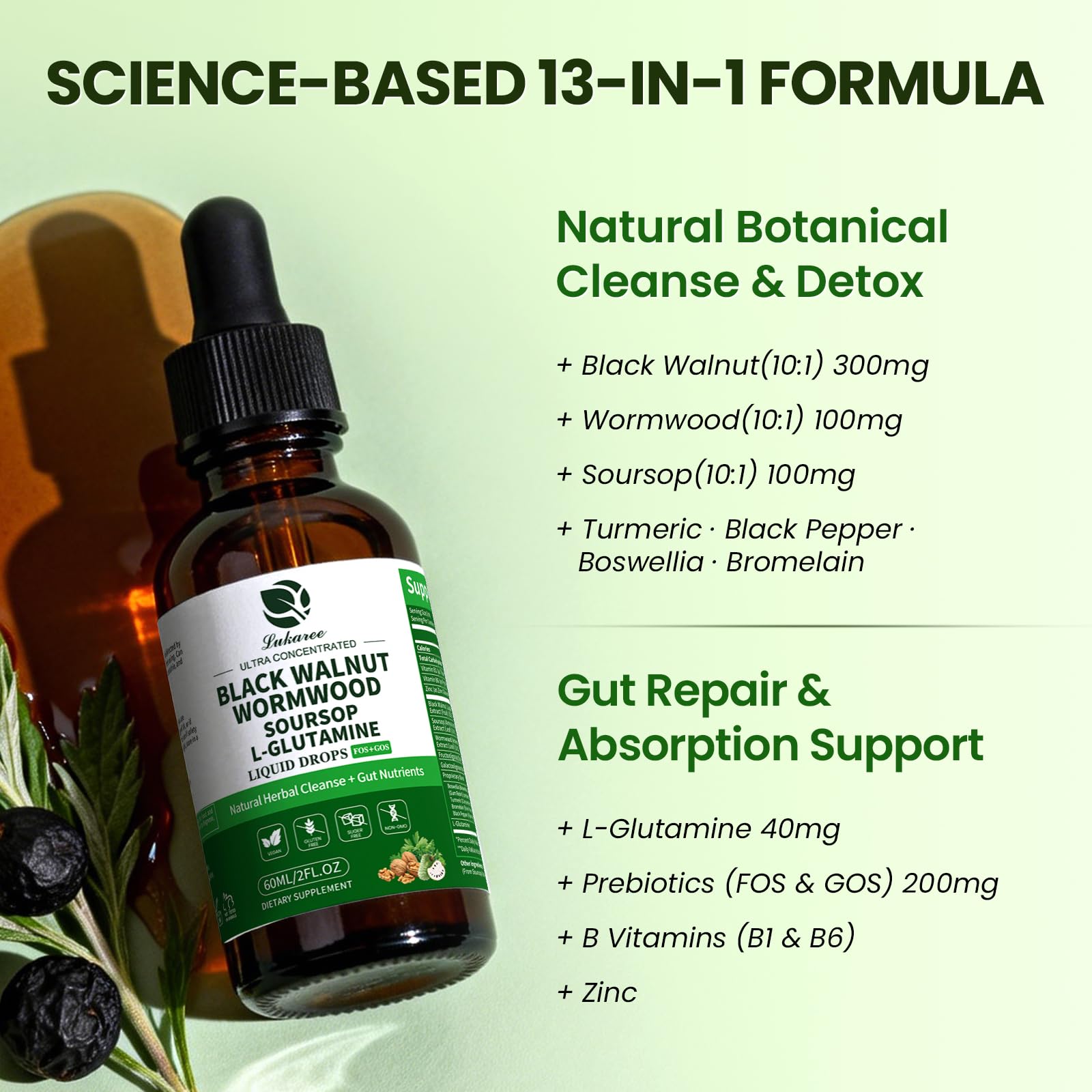 Lukaree Wormwood Black Walnut Clove Tincture back label