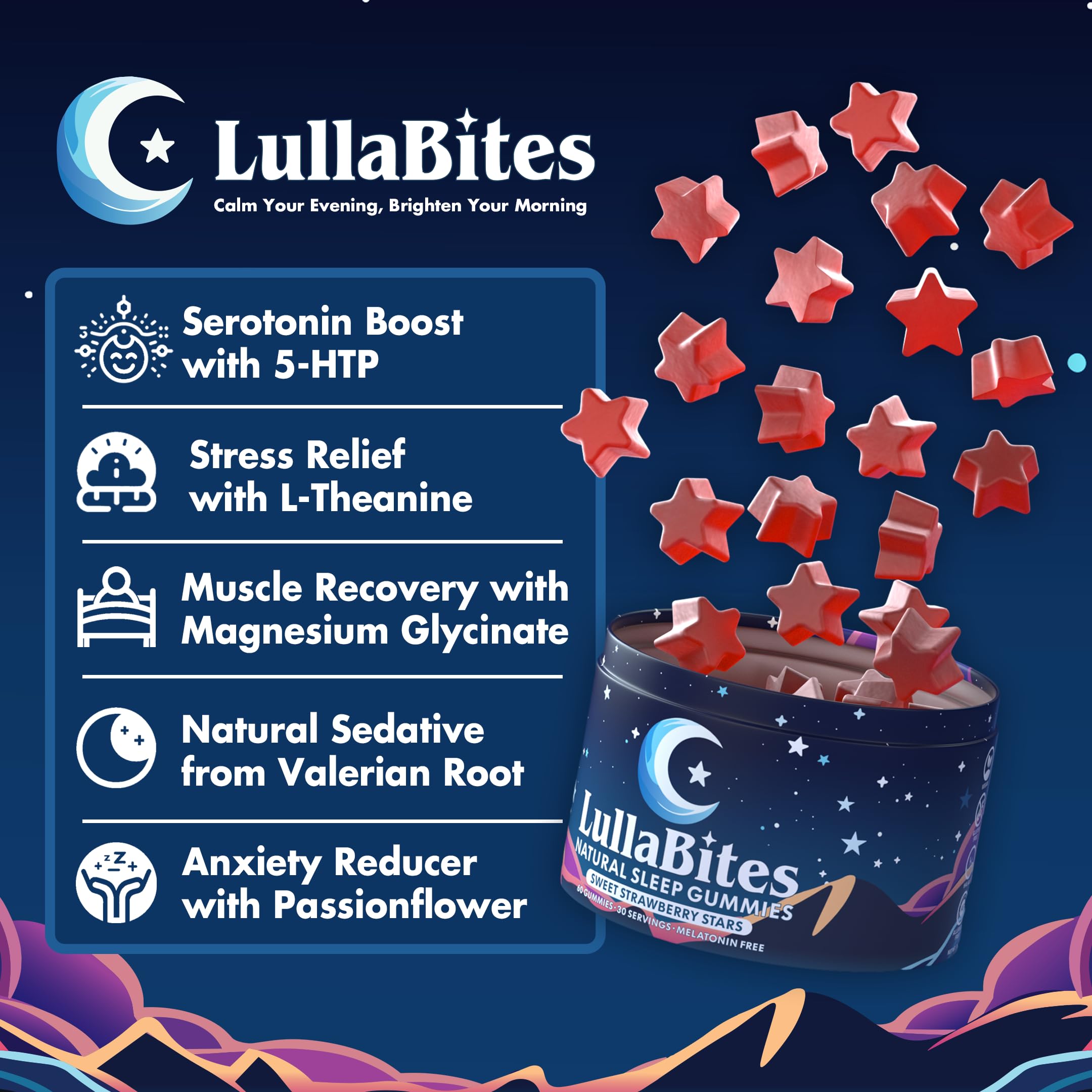 LullaBites Sleep Gummies close-up of the ingredients list