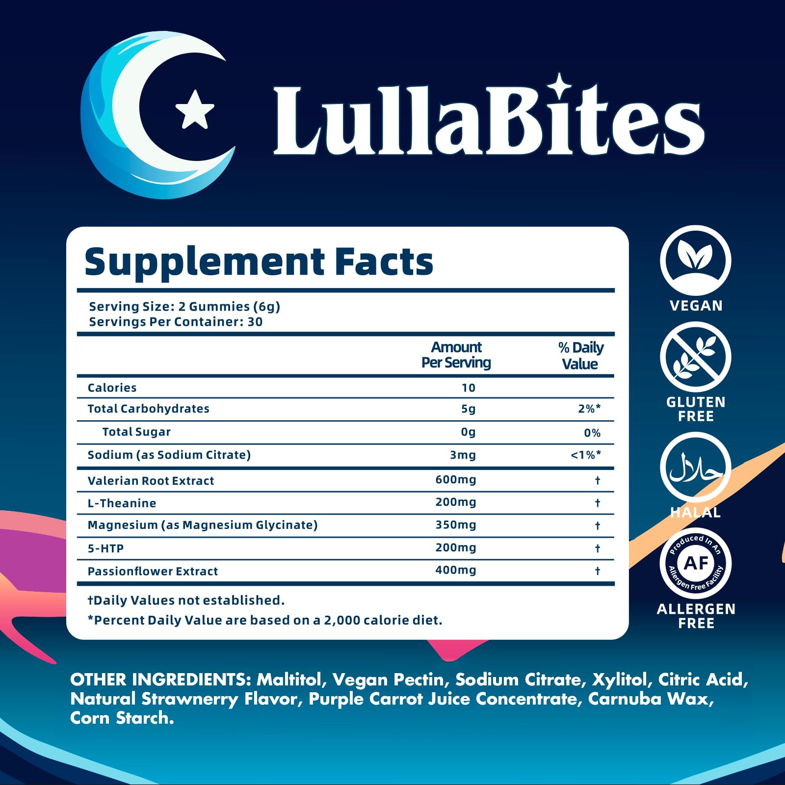 LullaBites Sleep Gummies lifestyle scene with a bedtime setup