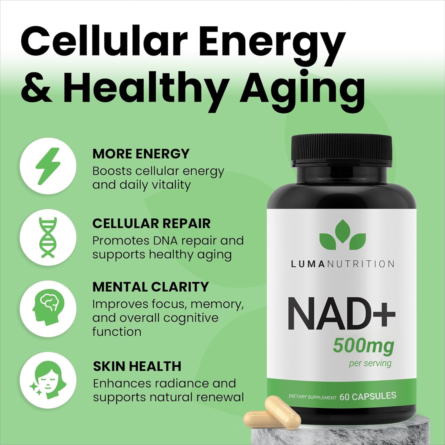 Luma Nutrition NAD+ Supplement side view with label