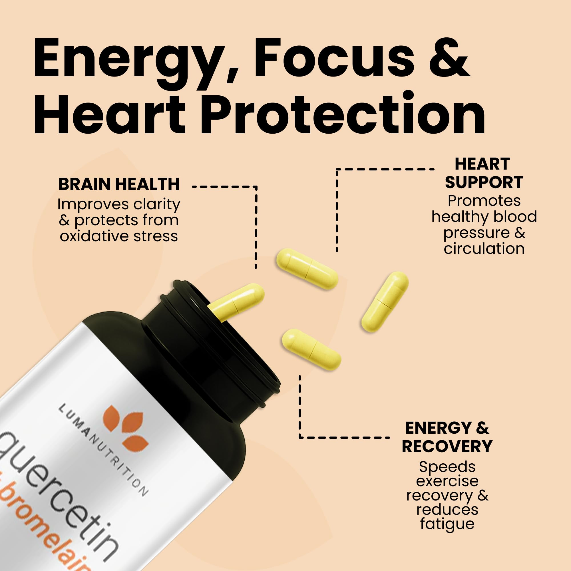 Luma Nutrition Quercetin 500mg Capsules with measuring spoon