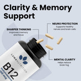 Luma Nutrition Vitamin B12 1000 mcg capsules on a wooden table