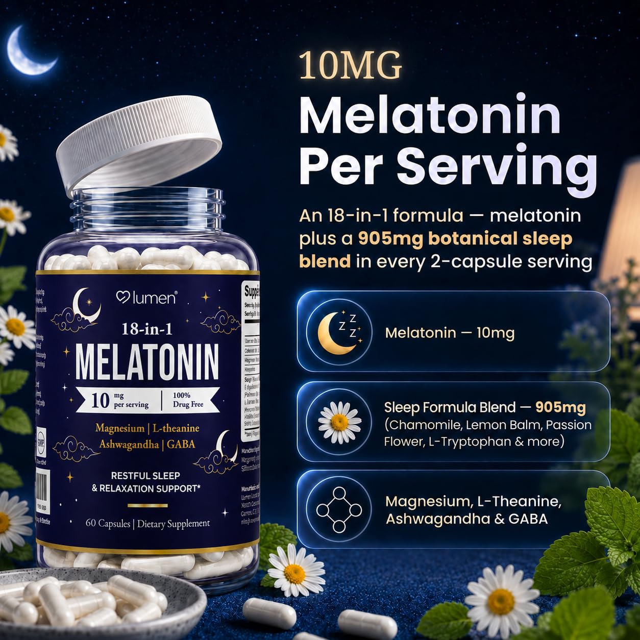 Lumen Naturals Sleep Simply Melatonin and Magnesium bottle side view