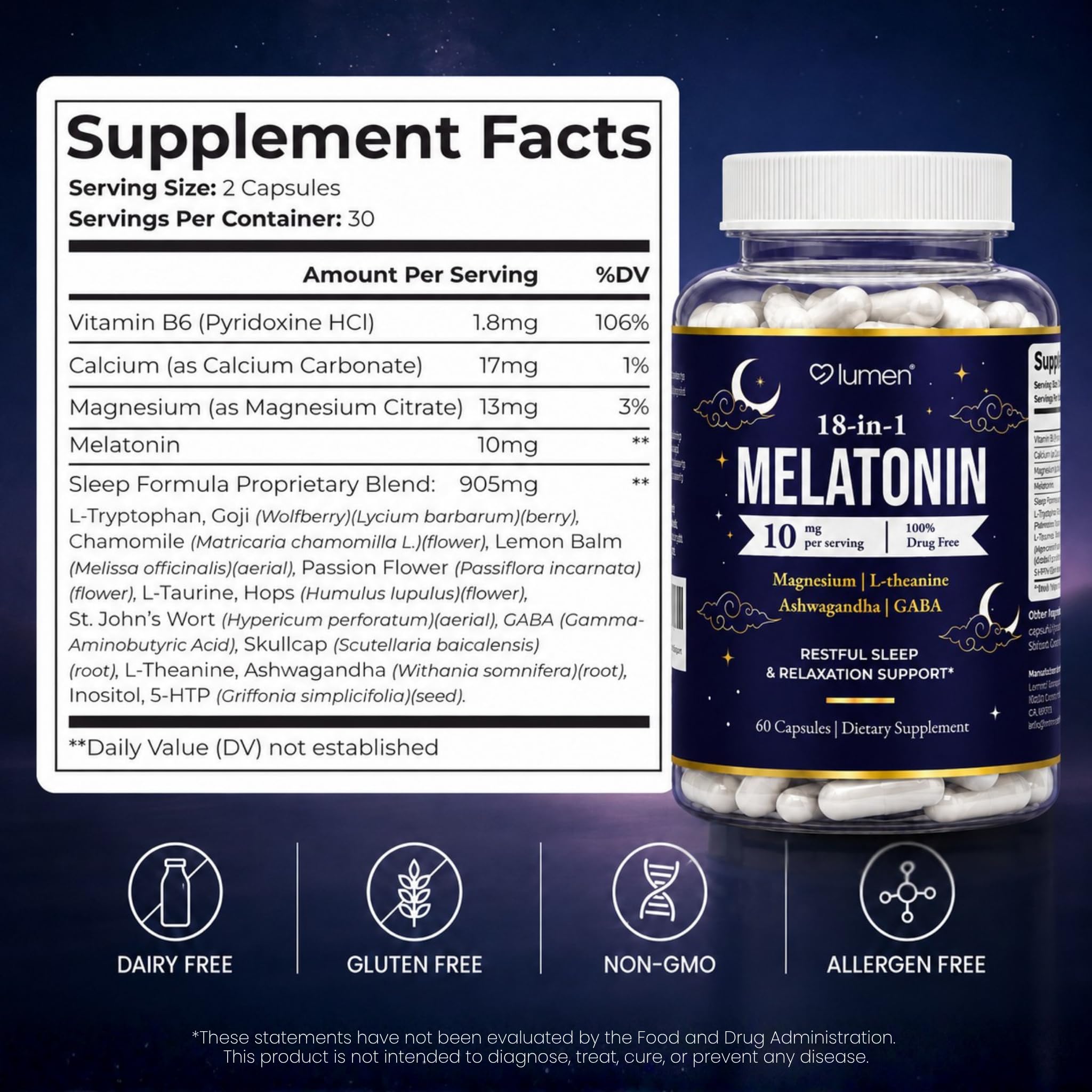 Lumen Naturals Sleep Simply Melatonin and Magnesium bottle with a measuring spoon
