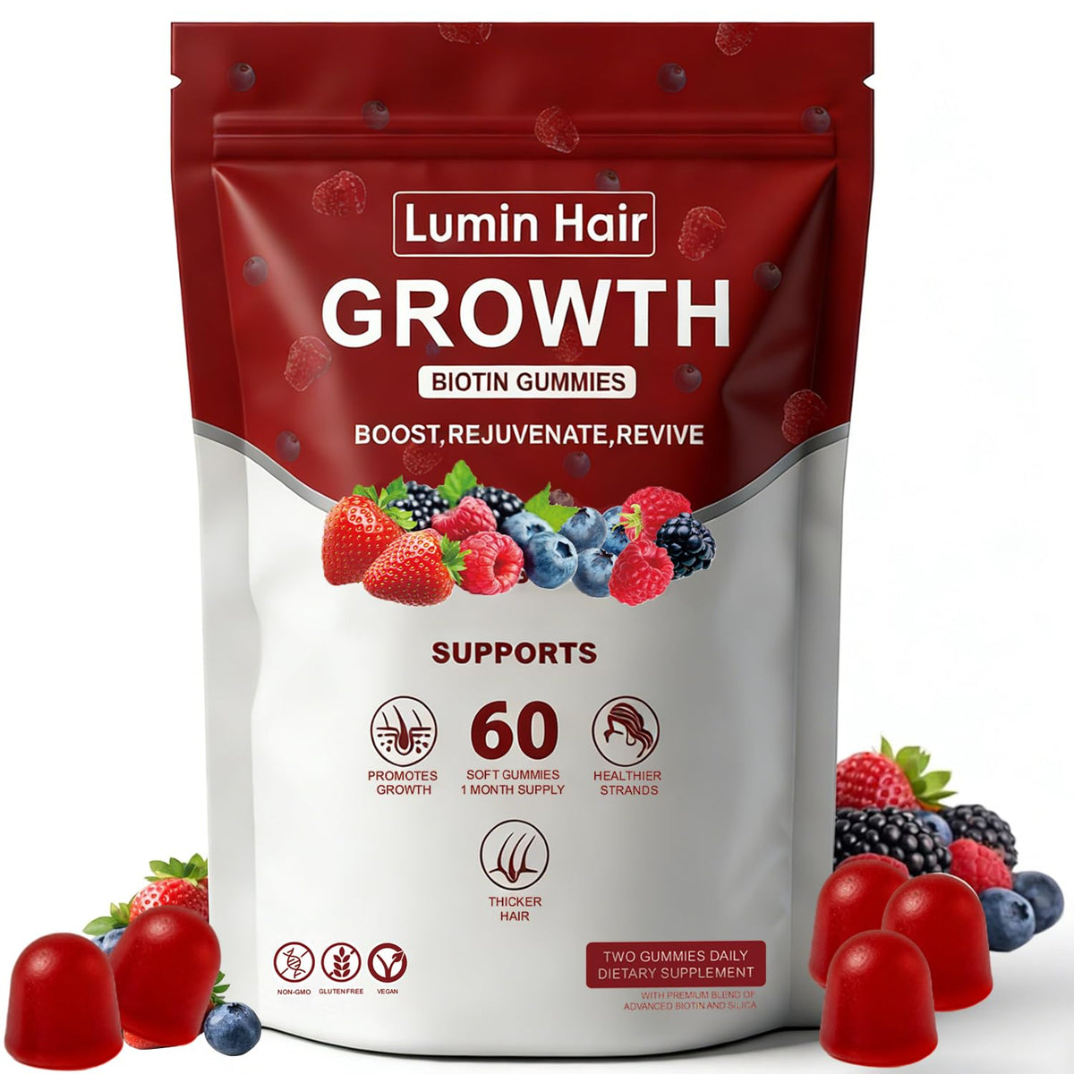 Lumin Hair Multivitamins Gummies front view with packaging