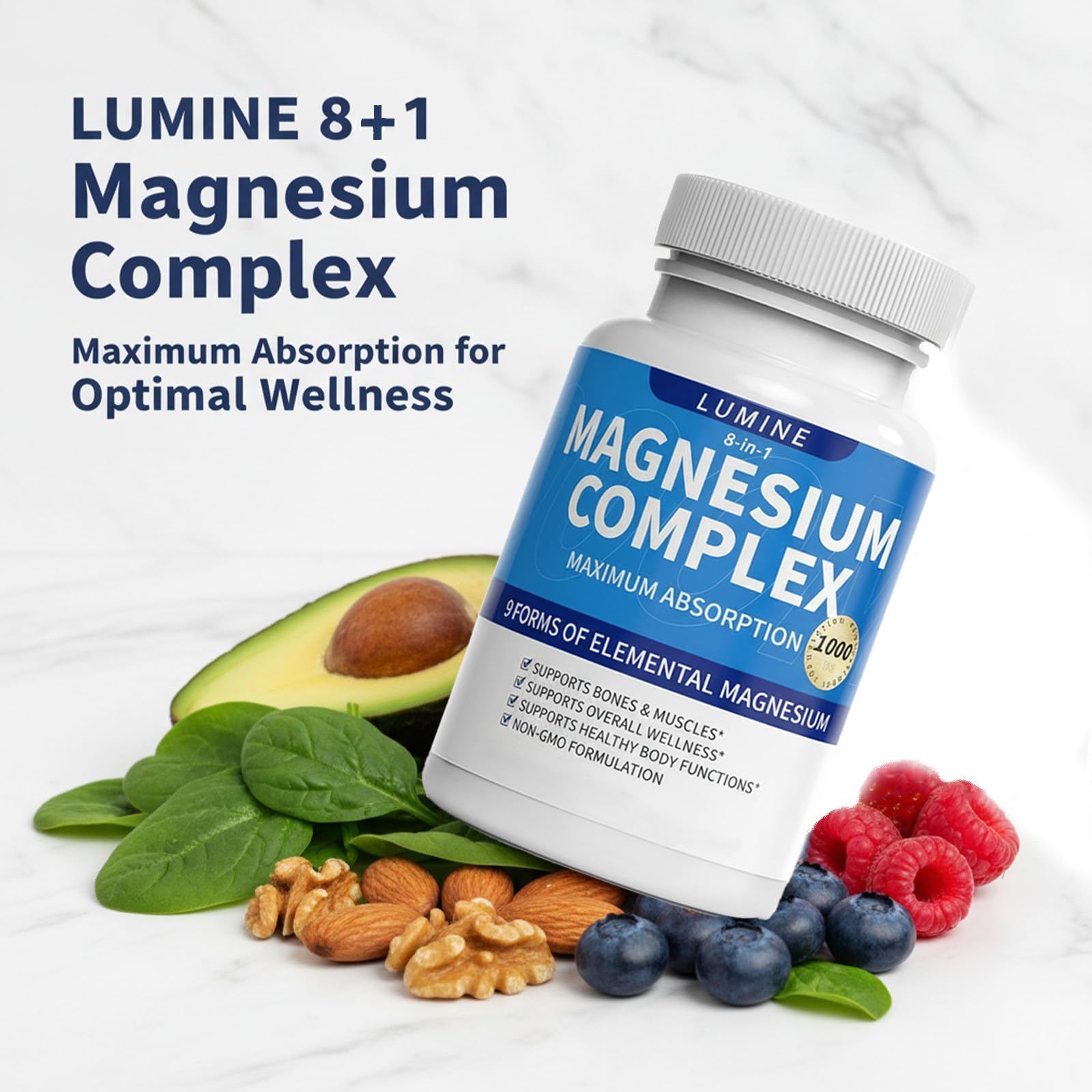 LUMINE Magnesium Complex Supplement 90 capsules side view
