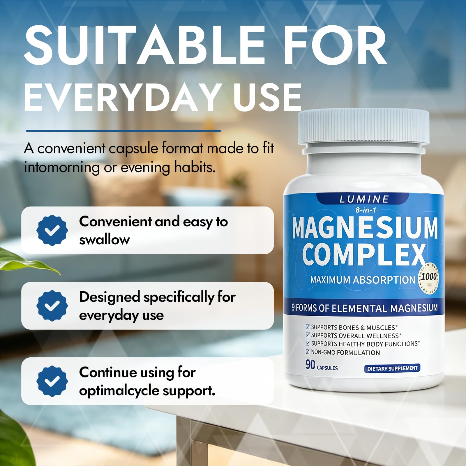 LUMINE Magnesium Supplement 8-Form Blend bottle top view