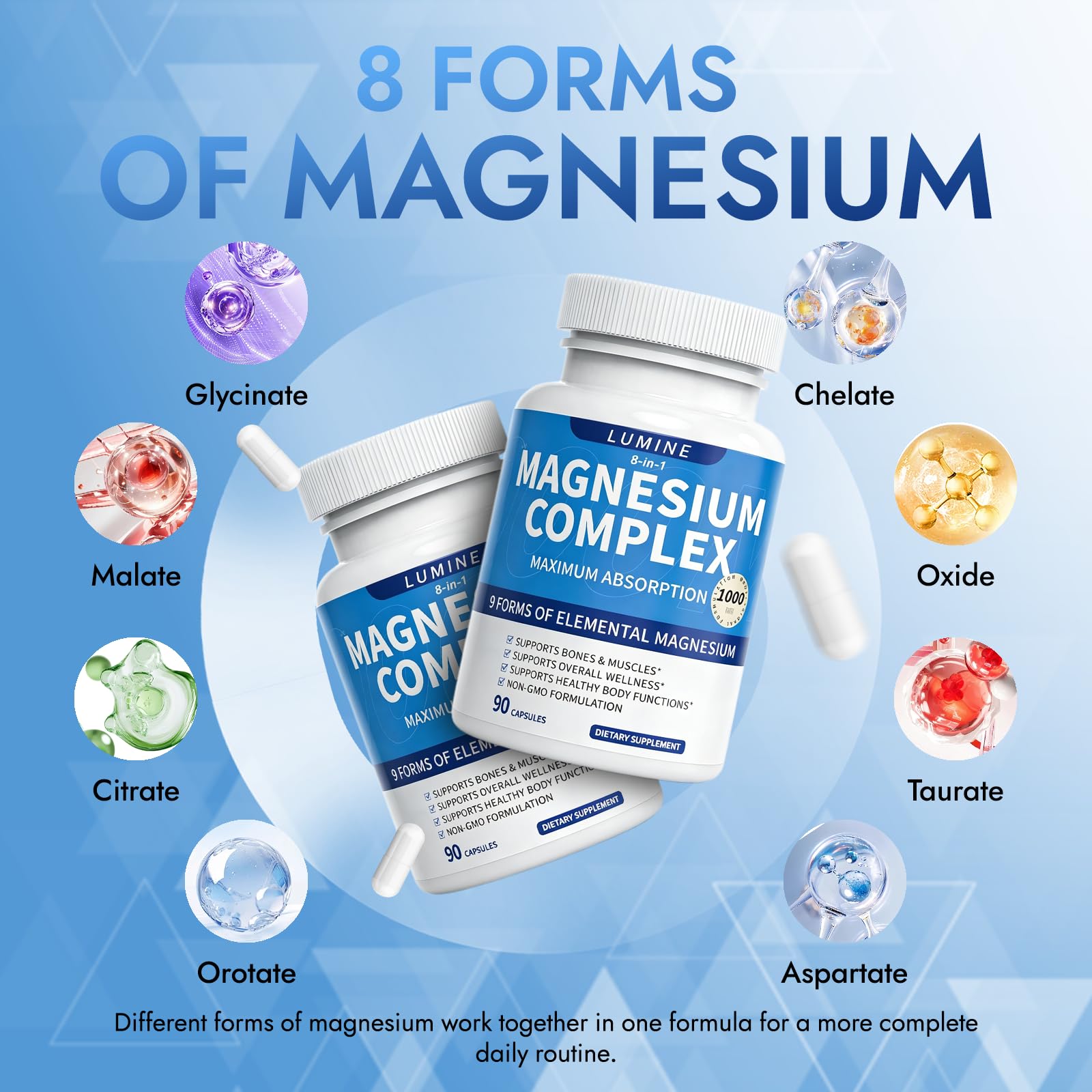 LUMINE Magnesium Supplement on a wooden table