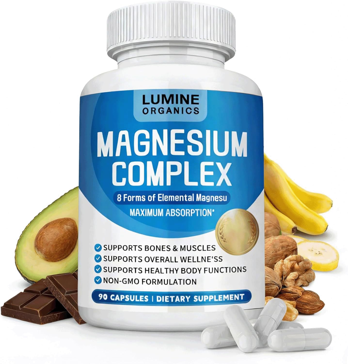 Lumine Organic Magnesium Supplement 1000mg front view