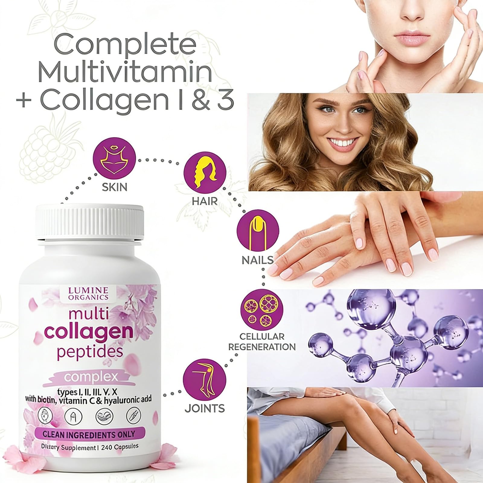 Lumine Organics Collagen Peptides bottle with measuring spoon