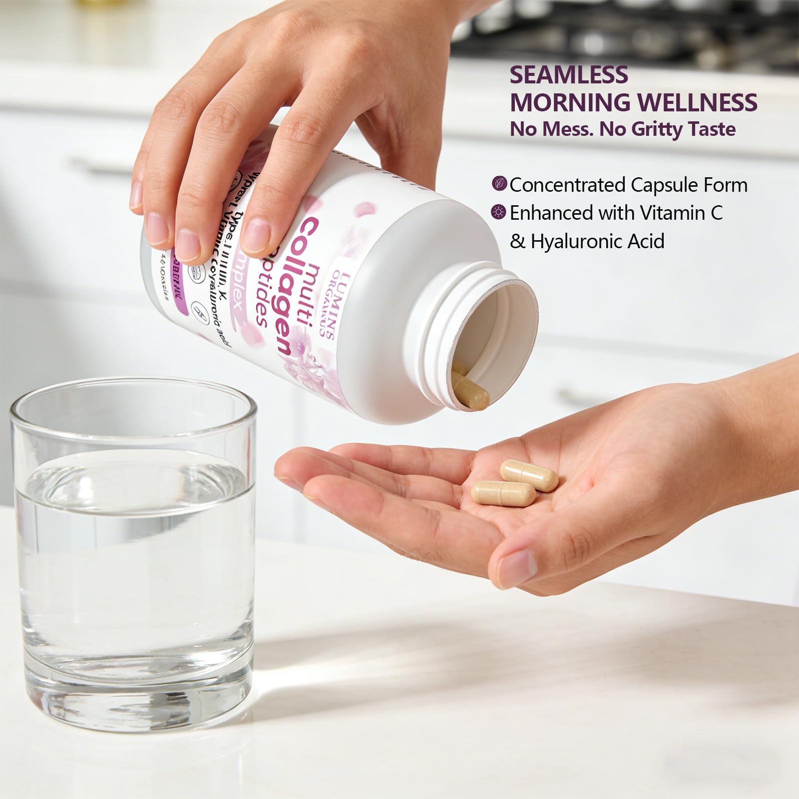 Lumine Organics Collagen Peptides capsules close-up