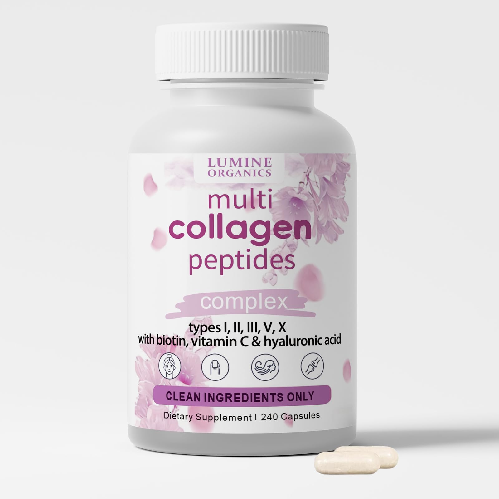 Lumine Organics Collagen Peptides capsules in a hand