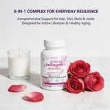 Lumine Organics Collagen Peptides capsules on a wooden table