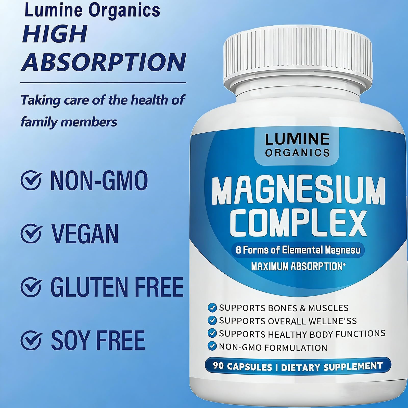 Lumine Organics Magnesium Complex Supplement 1000mg back view