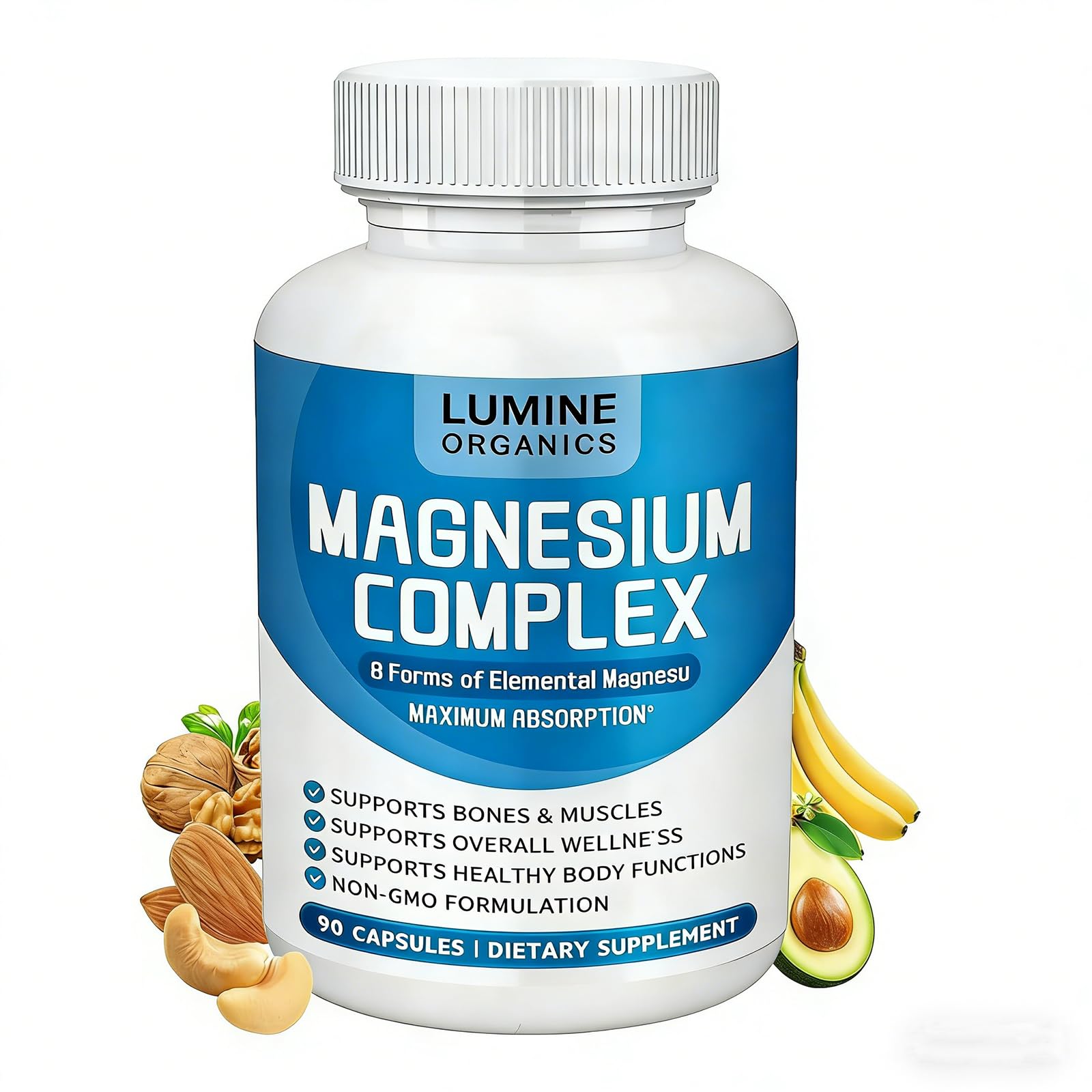 Lumine Organics Magnesium Complex Supplement 1000mg with a measuring spoon