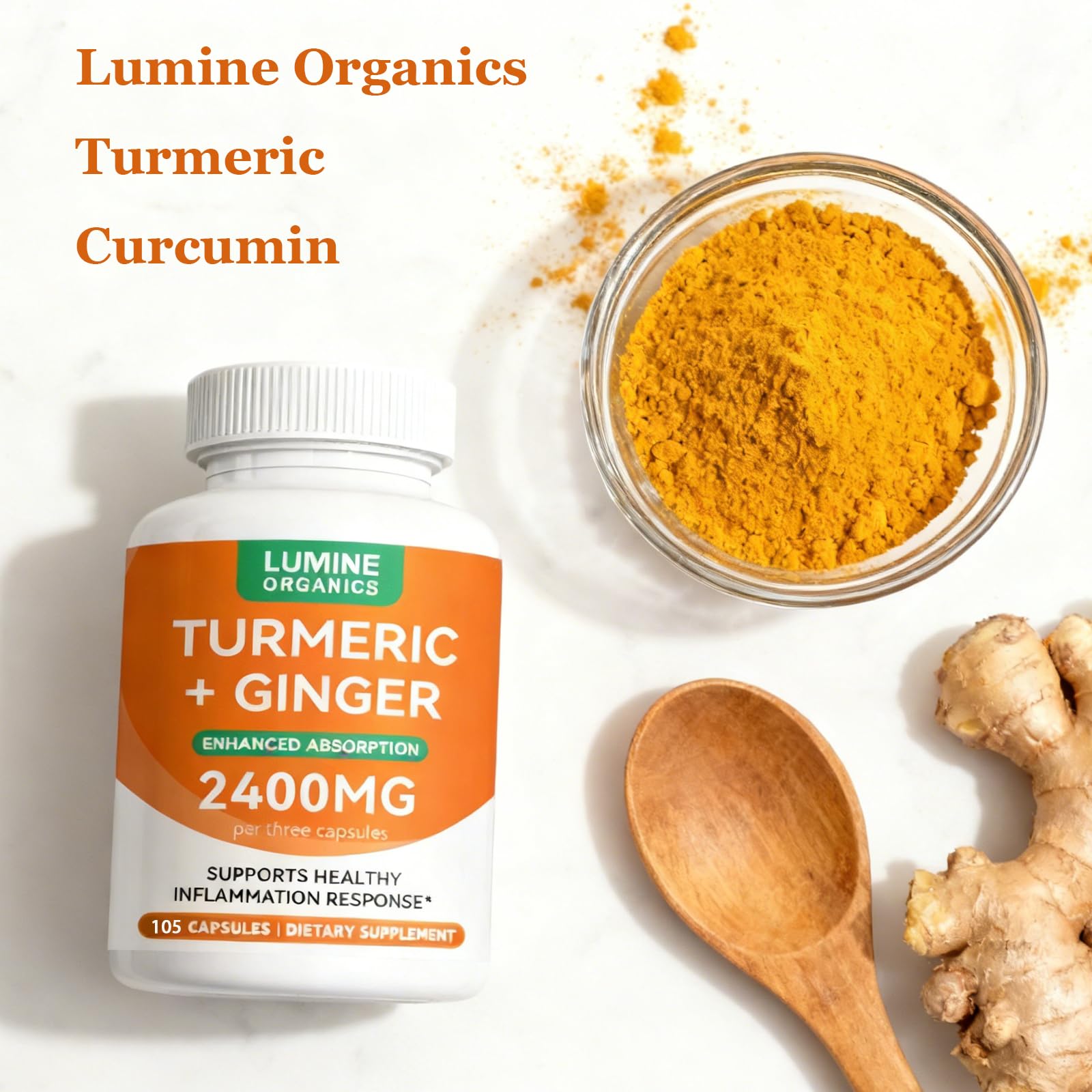 Lumine Organics Turmeric Curcumin Supplement 2400mg side view