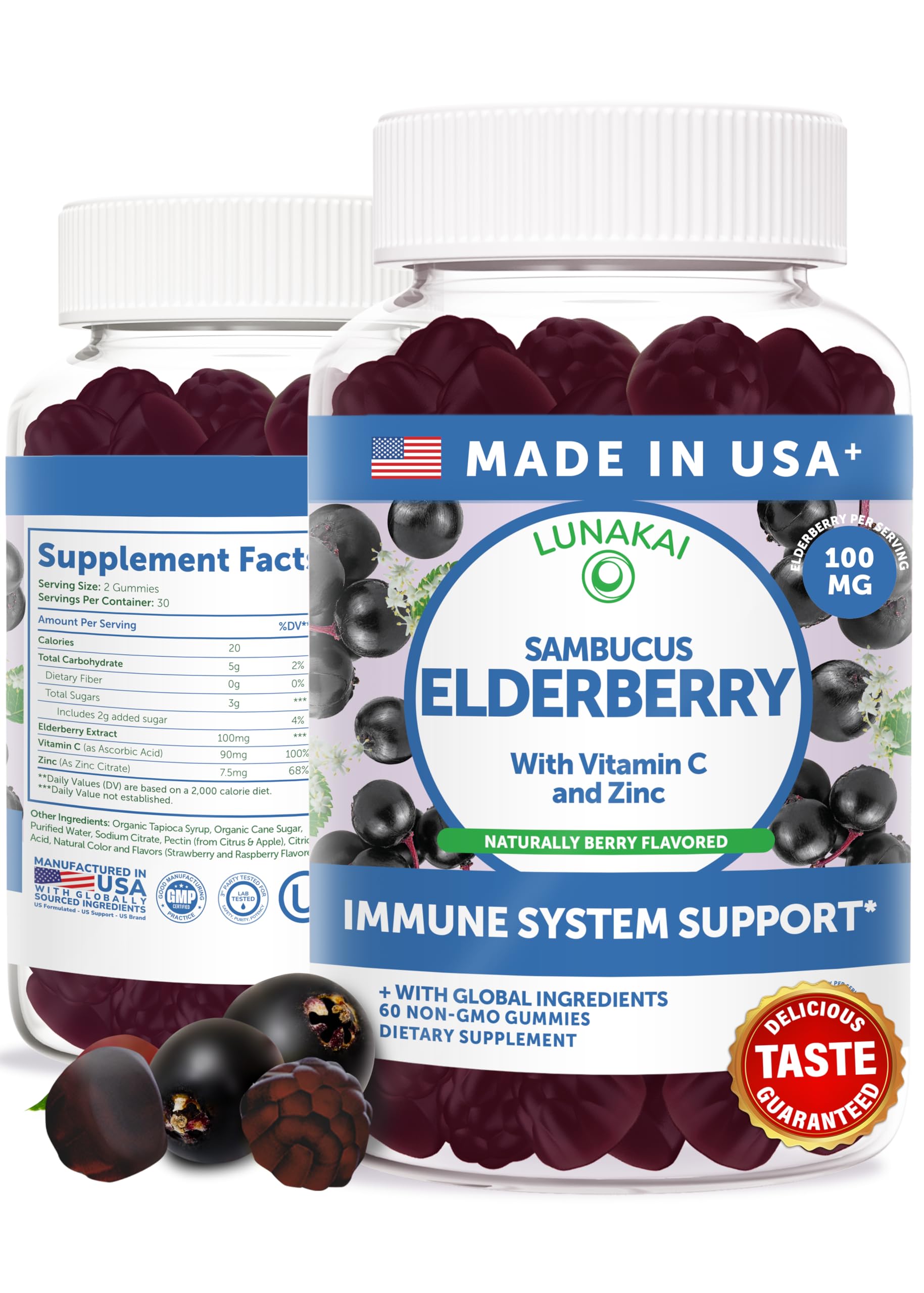 Lunakai Elderberry Gummies front view with packaging