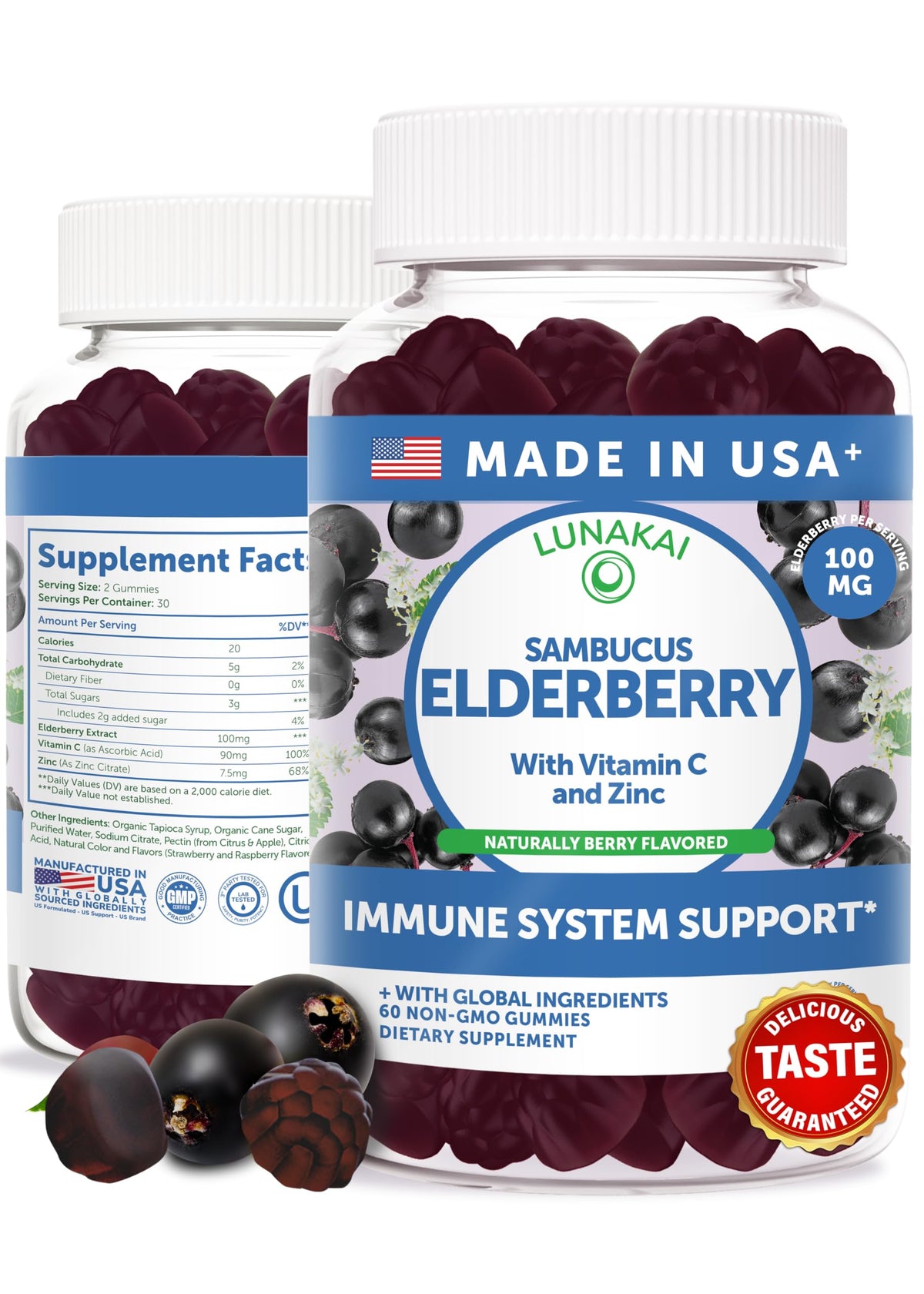 Lunakai Elderberry Gummies front view with packaging