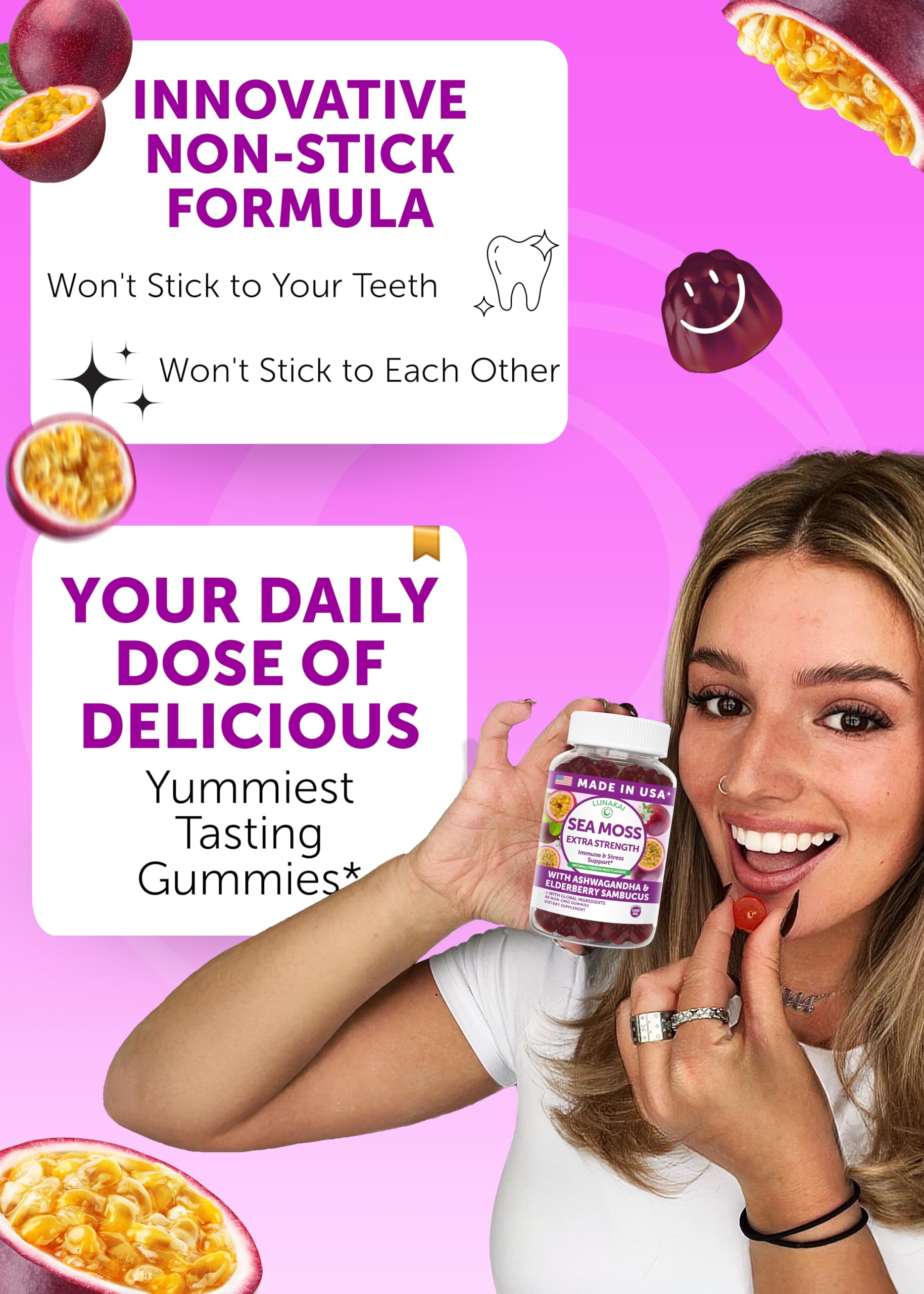 Lunakai Irish Sea Moss Gummies on a wooden table