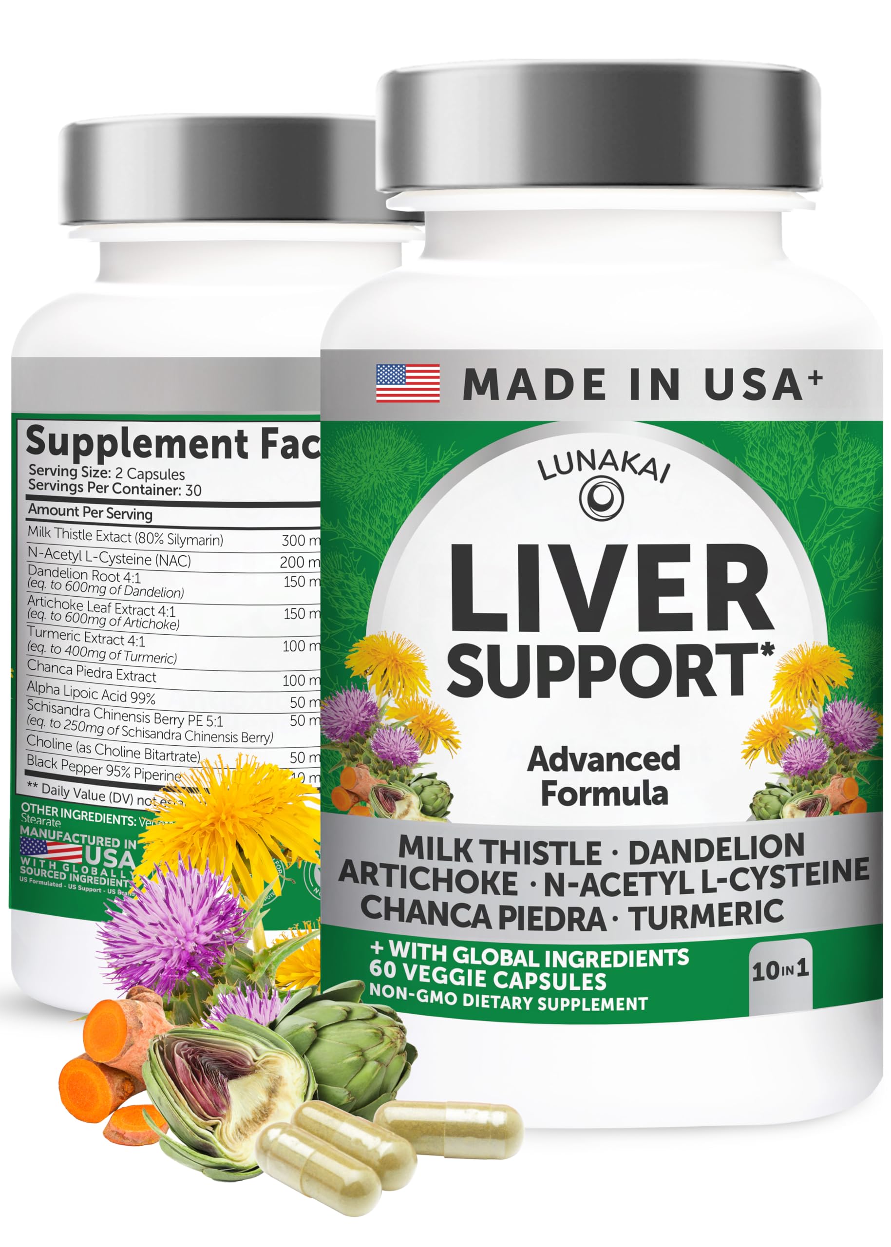 Lunakai Milk Thistle 10-in-1 Liver Supplement front view