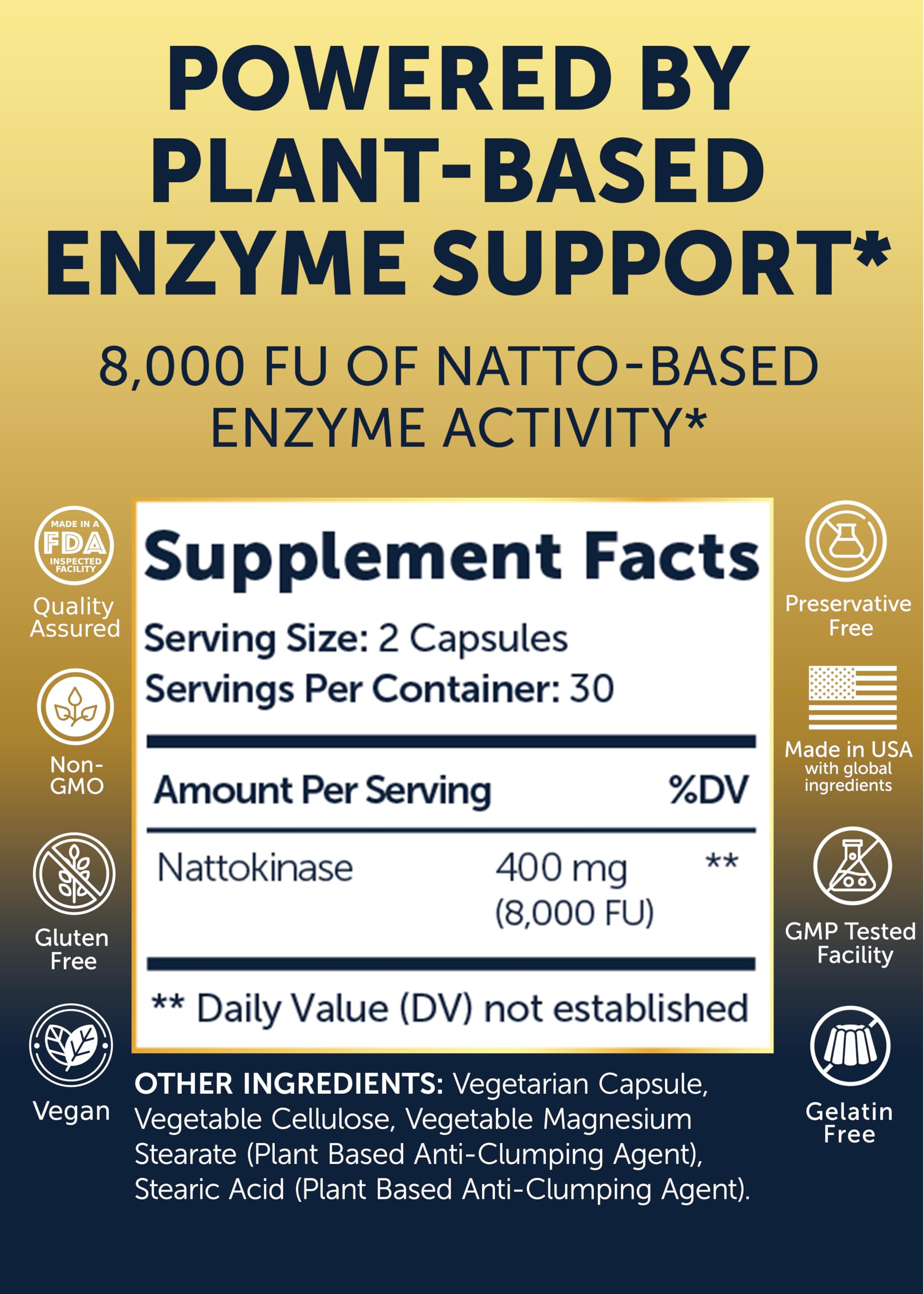 Lunakai Nattokinase Multi-Enzyme Supplement bottle back view
