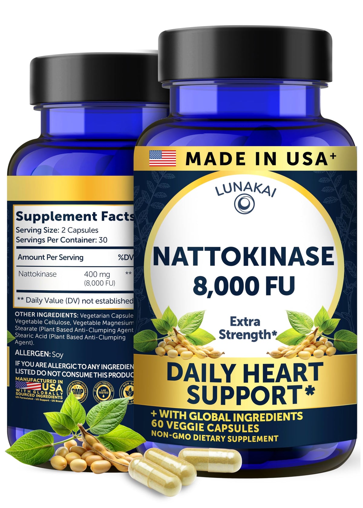 Lunakai Nattokinase Multi-Enzyme Supplement bottle front view