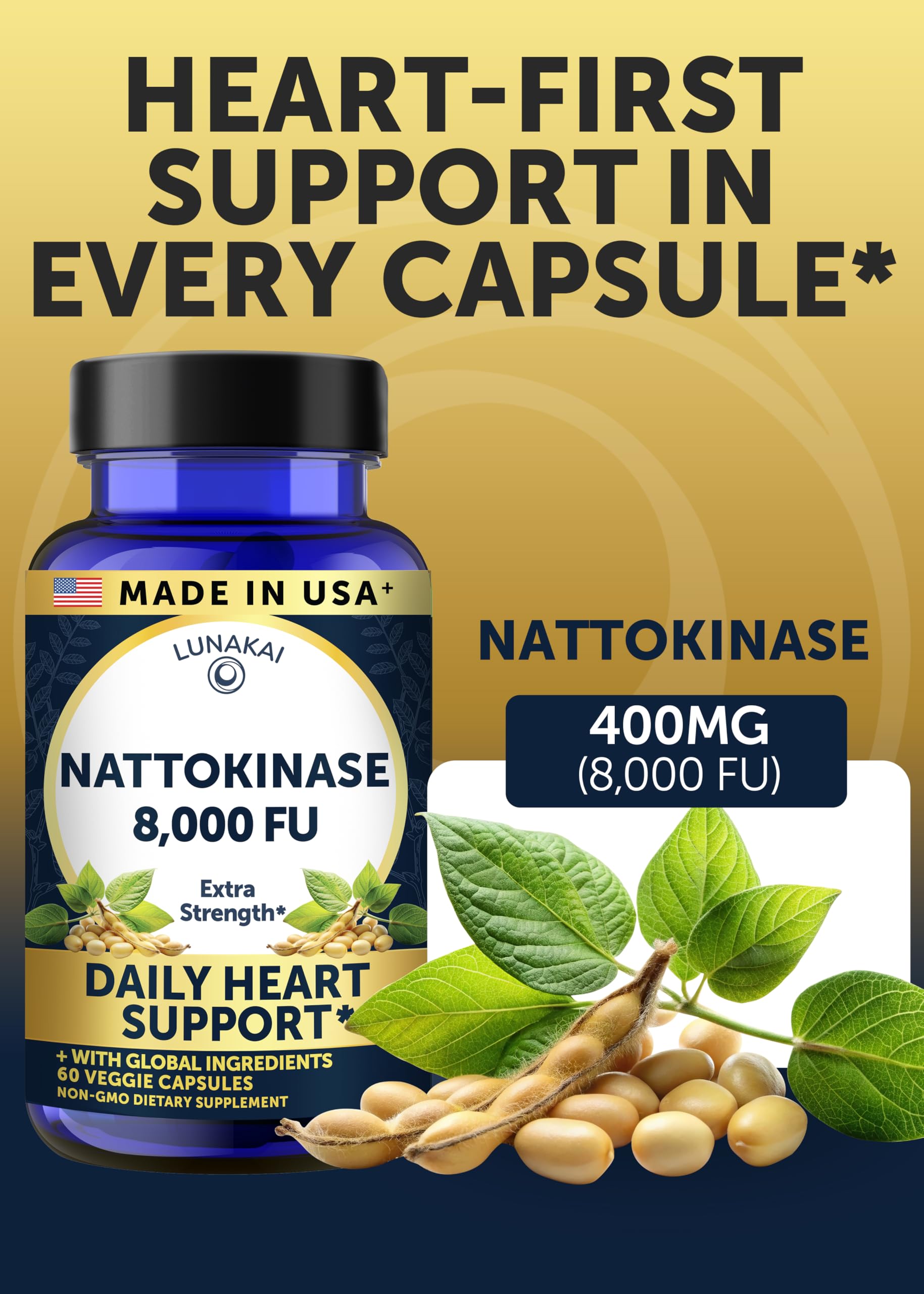 Lunakai Nattokinase Multi-Enzyme Supplement bottle side view