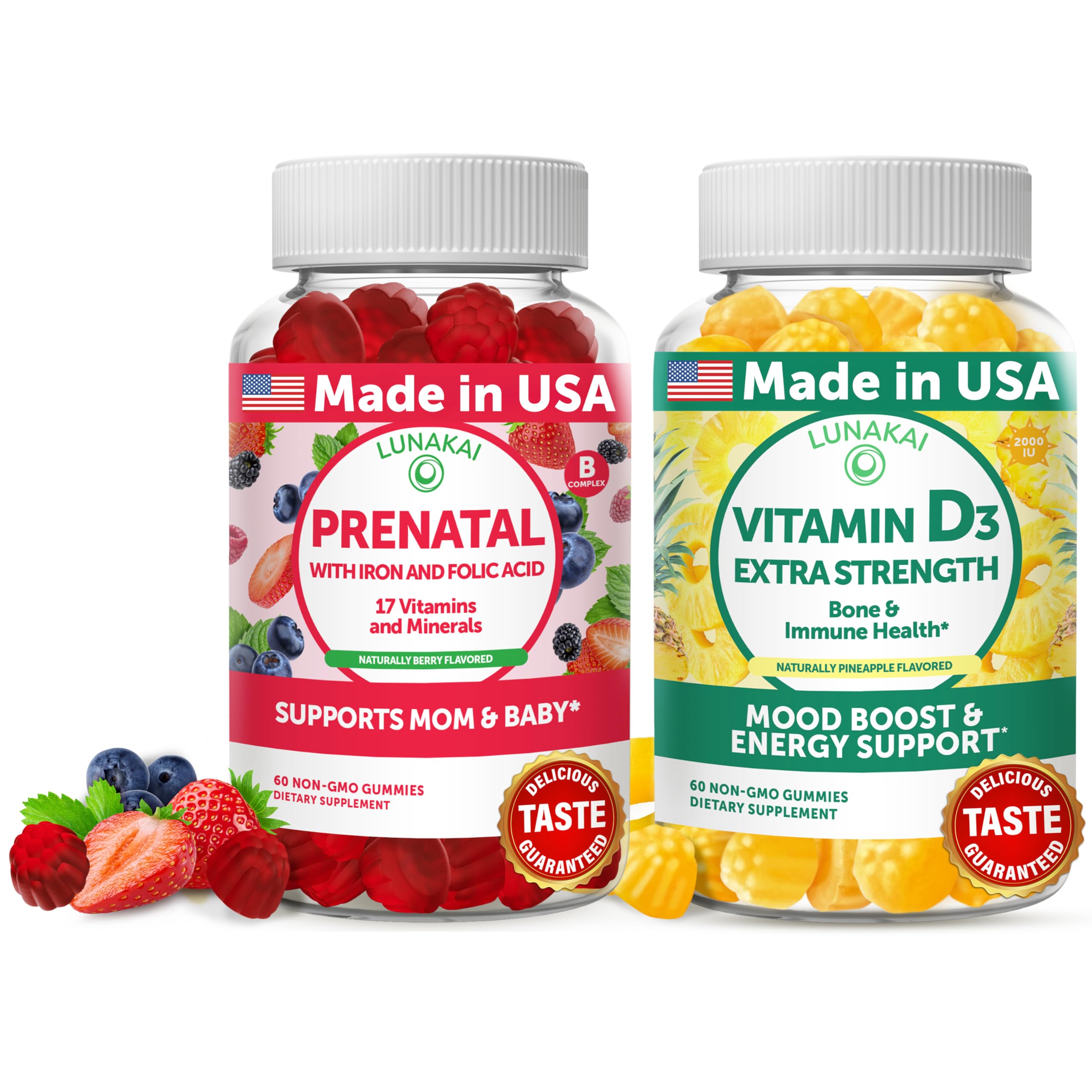 Lunakai Prenatal Gummies 454g front view with wild berry flavour